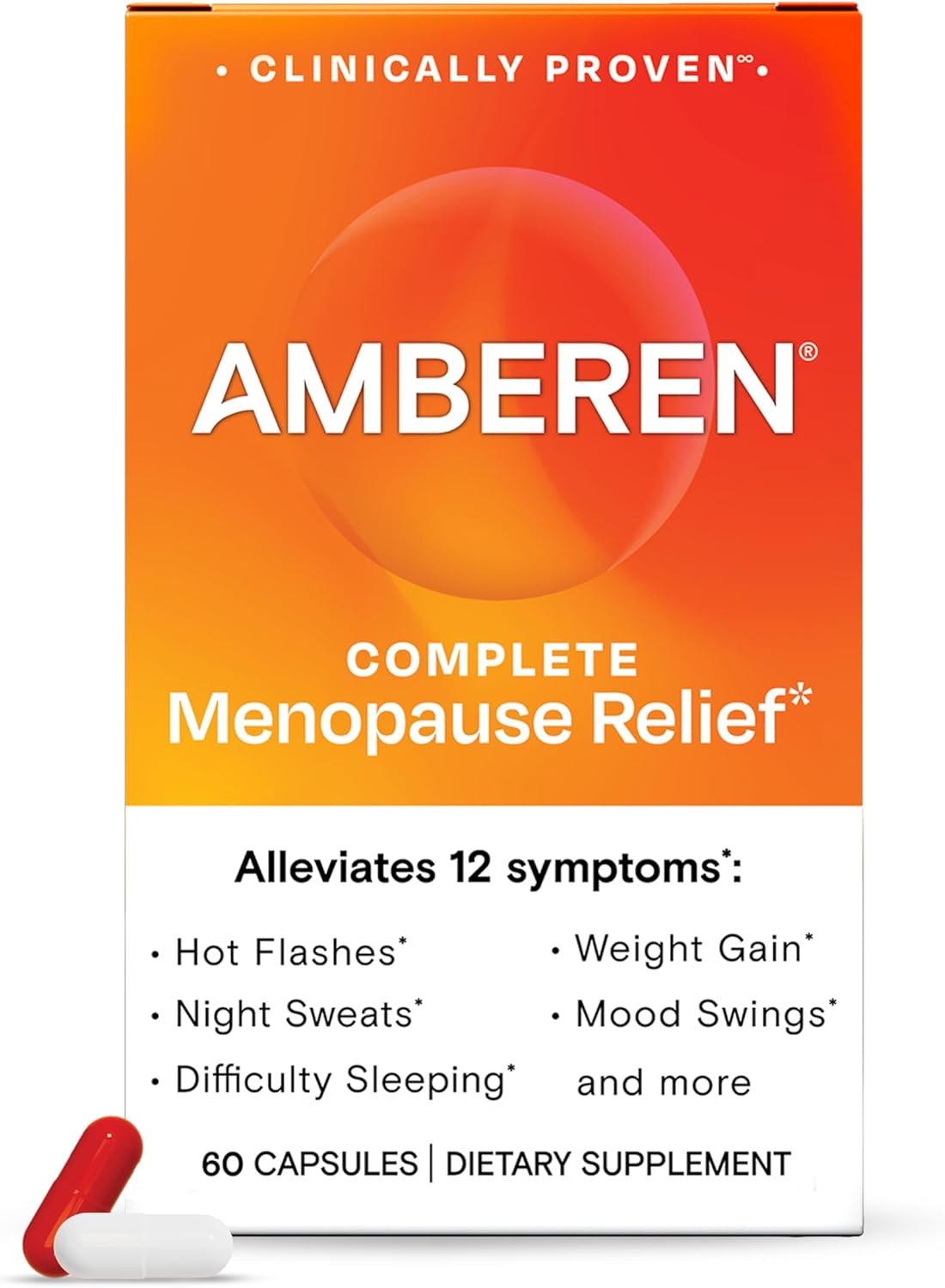 Amberen Menopause Supplement for Women, 120 Capsules, Clinically Proven, Helps Support Hormone Balance, Helps Relieve 12 Menopause Symptoms: Hot Flashes, Night Sweats, Mood Swings and More