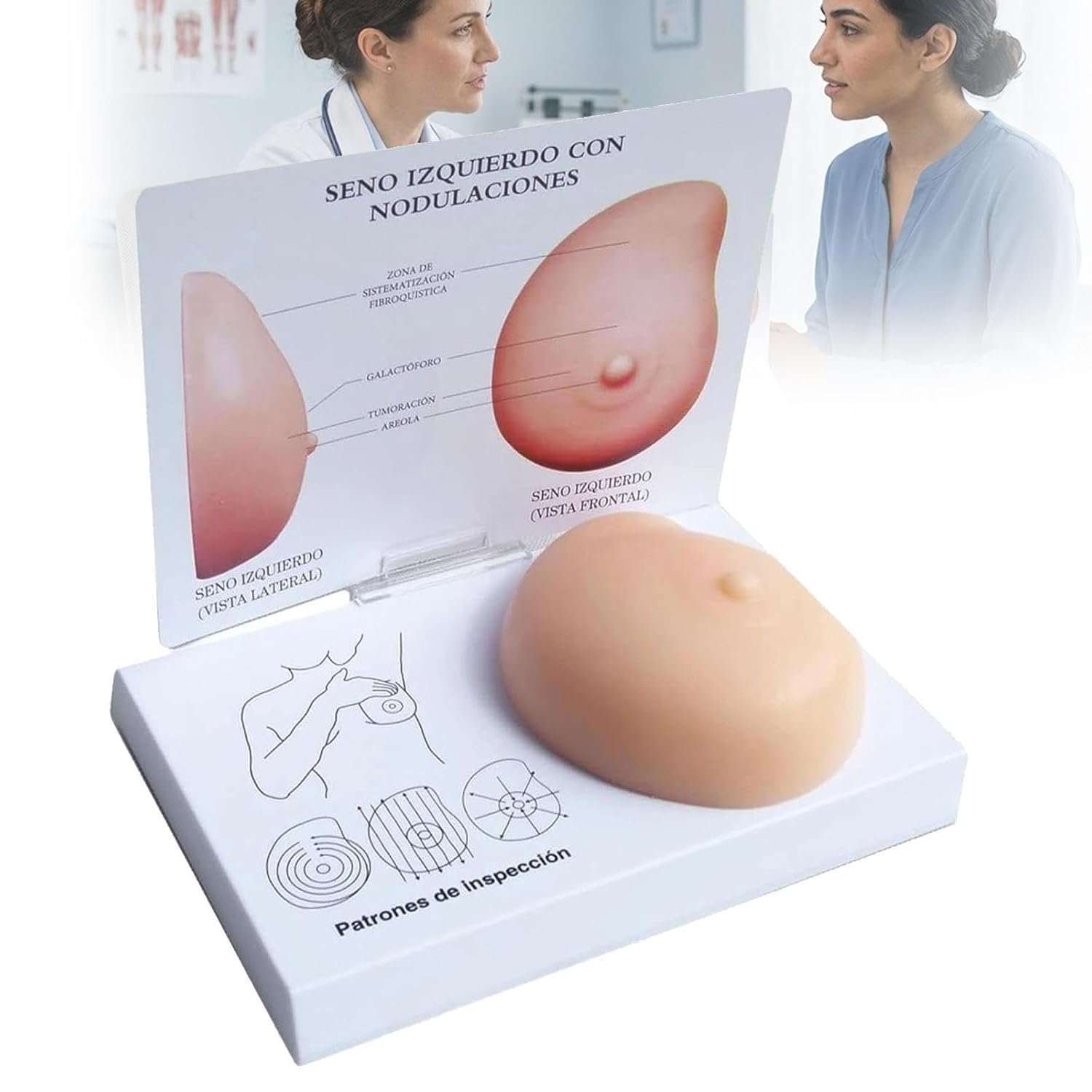 Silicone Pathological Breast Model for Self-Examination Training, Lifelike Female Breast Form with Palpable Lumps & Labeled Anatomy Map, Medical Educational Tool for Clinics & Schools