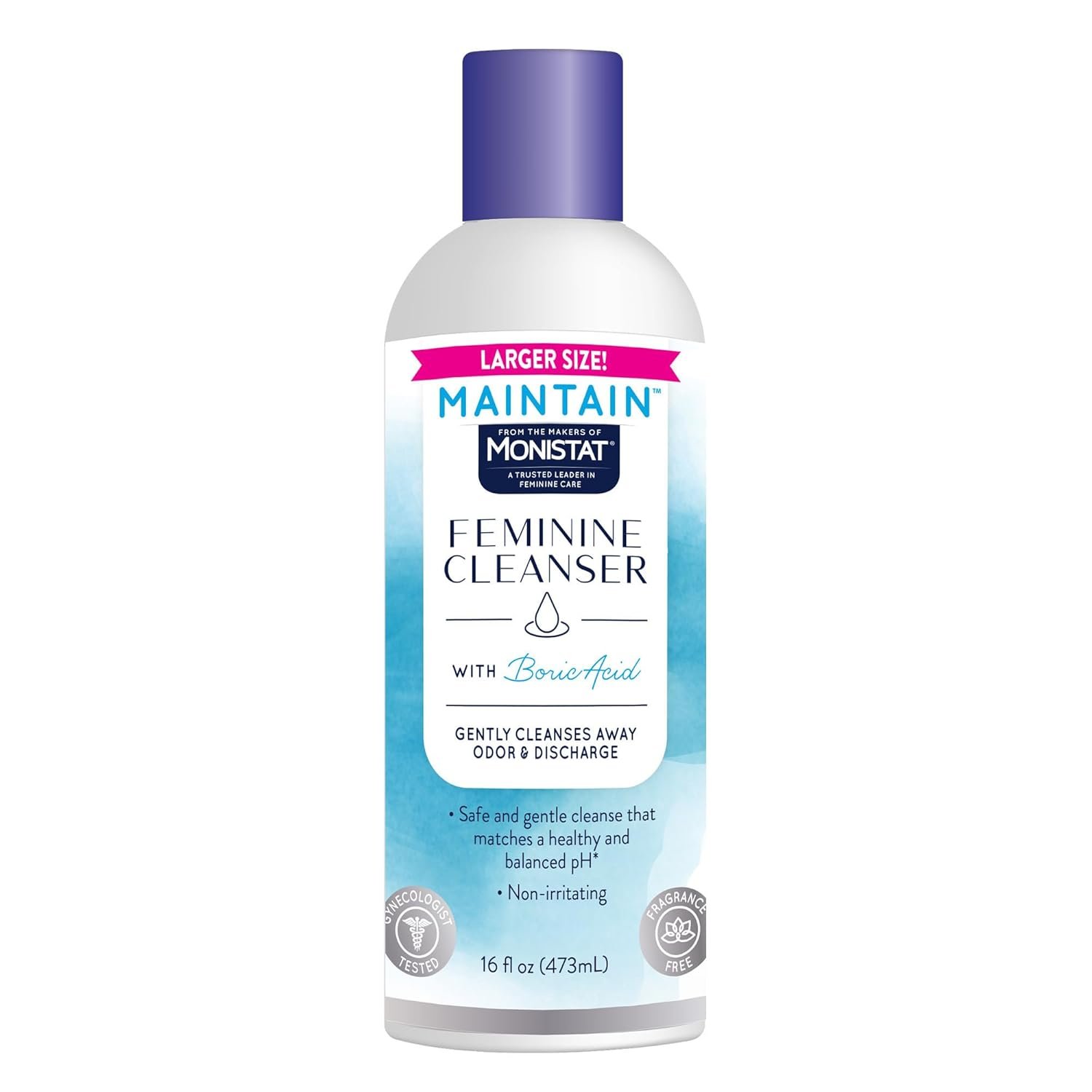 Monistat Boric Acid Feminine Wash, Fragrance-Free Intimate Wash for Women with Gentle pH-Balanced Formula, 16 Fl Oz