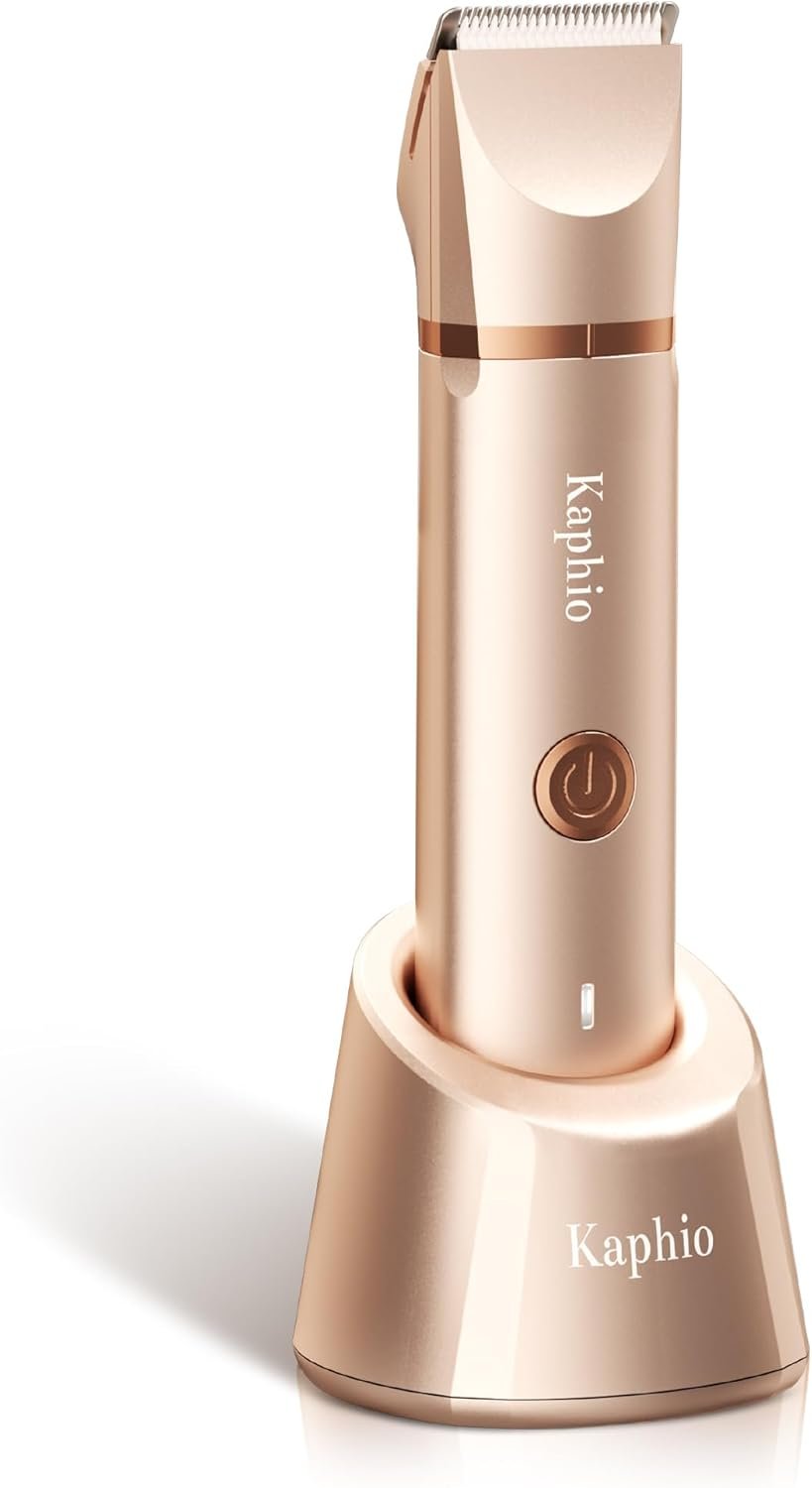 Bikini Trimmer for Women with Dual Head – IPX7 Waterproof & Painless Eletctric Razors for Public Hair – Eletric Shaver for Underarm Leg Body (Gold)