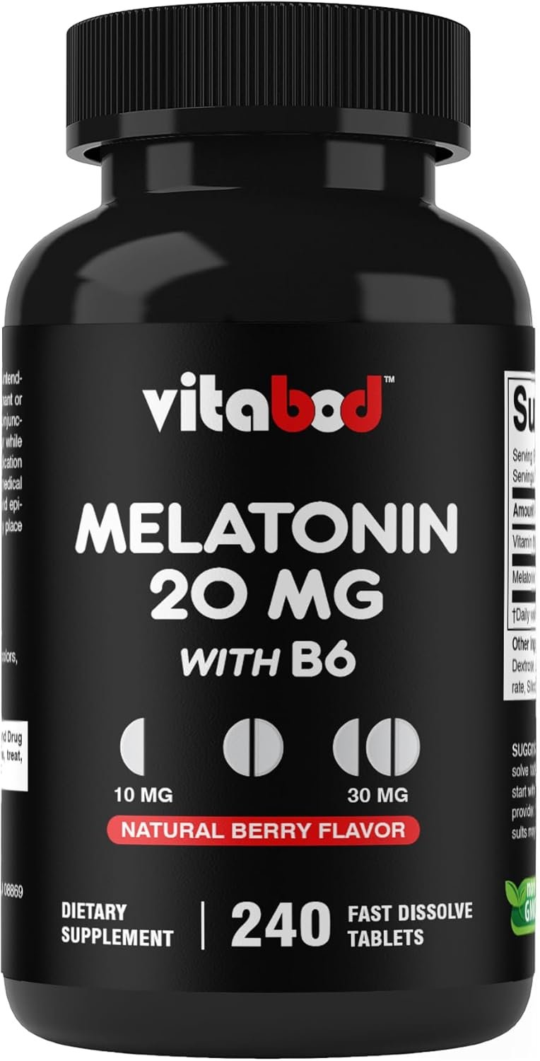 Vitabod Melatonin 20 mg – 240 Fast Dissolve Tablets – Drug Free – Natural Berry Flavor – Vegetarian, Non-GMO, Gluten Free 240 Count (Pack of 1) (240 Count (Pack of 1))