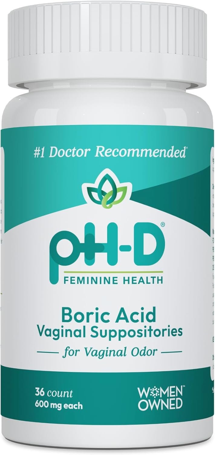 pH-D Feminine Health Support – 600 mg Boric Acid Suppositories – Woman Owned – for Vaginal Odor Use – 36 Count