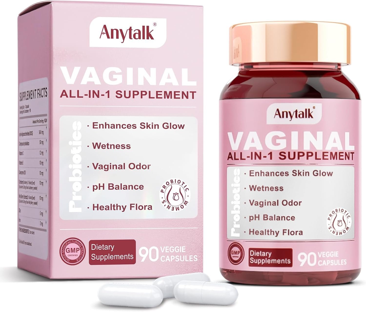 ANYTALK Vaginal Probiotics for Women pH Balance with Lactobacillus Probiotic Blend to Promote Healthy Vaginal Odor,Vaginal Flora – Women’s Vaginal Health Probiotic 90 Count