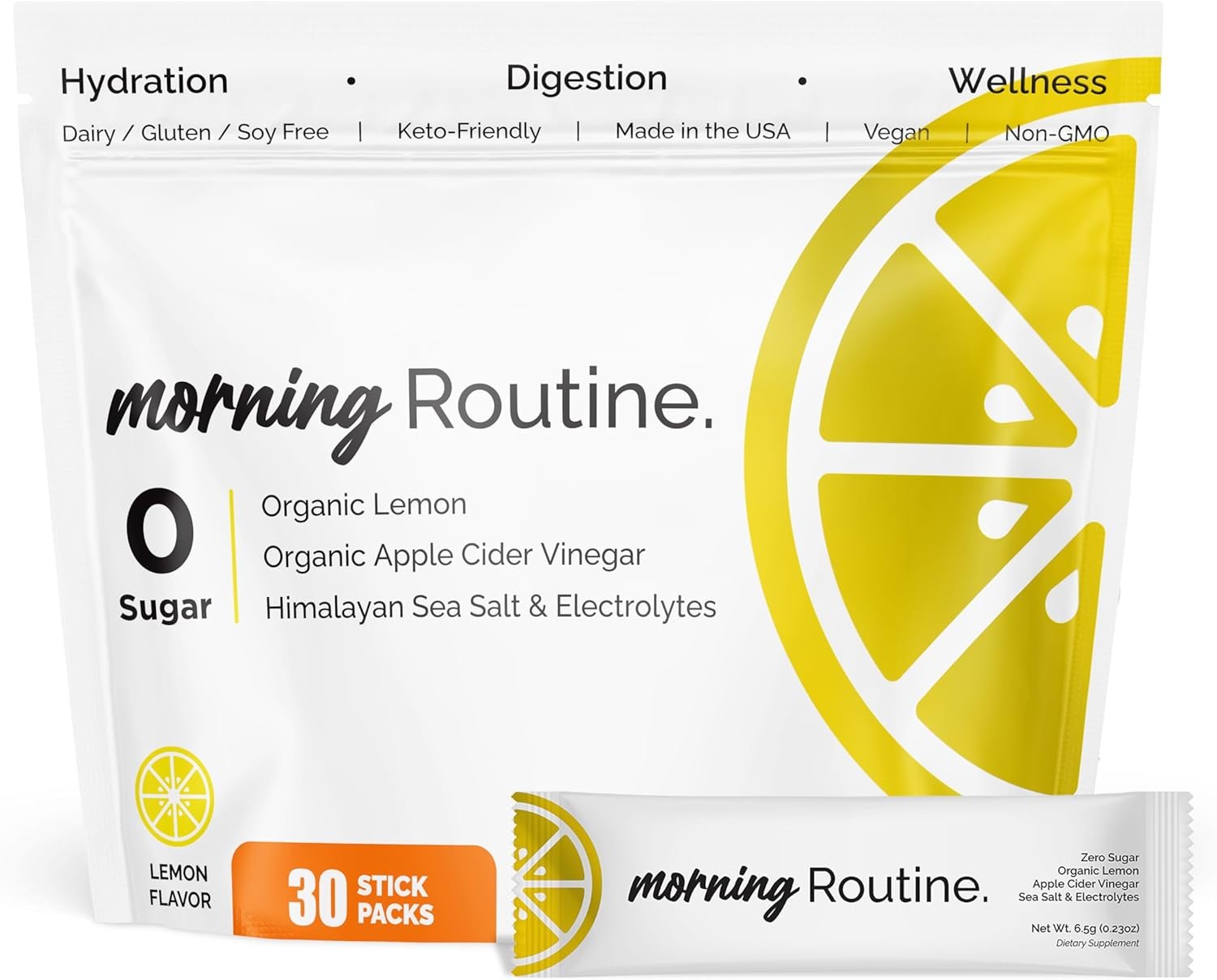 ROUTINE Morning Daily Hydration | Electrolyte Powder Packets | Lemon, Apple Cider Vinegar & Sea Salt Drink Mix | Sugar-Free, Keto & Paleo-Friendly | 3rd-Party Tested Electrolyte Drink Mix, 30 Sticks