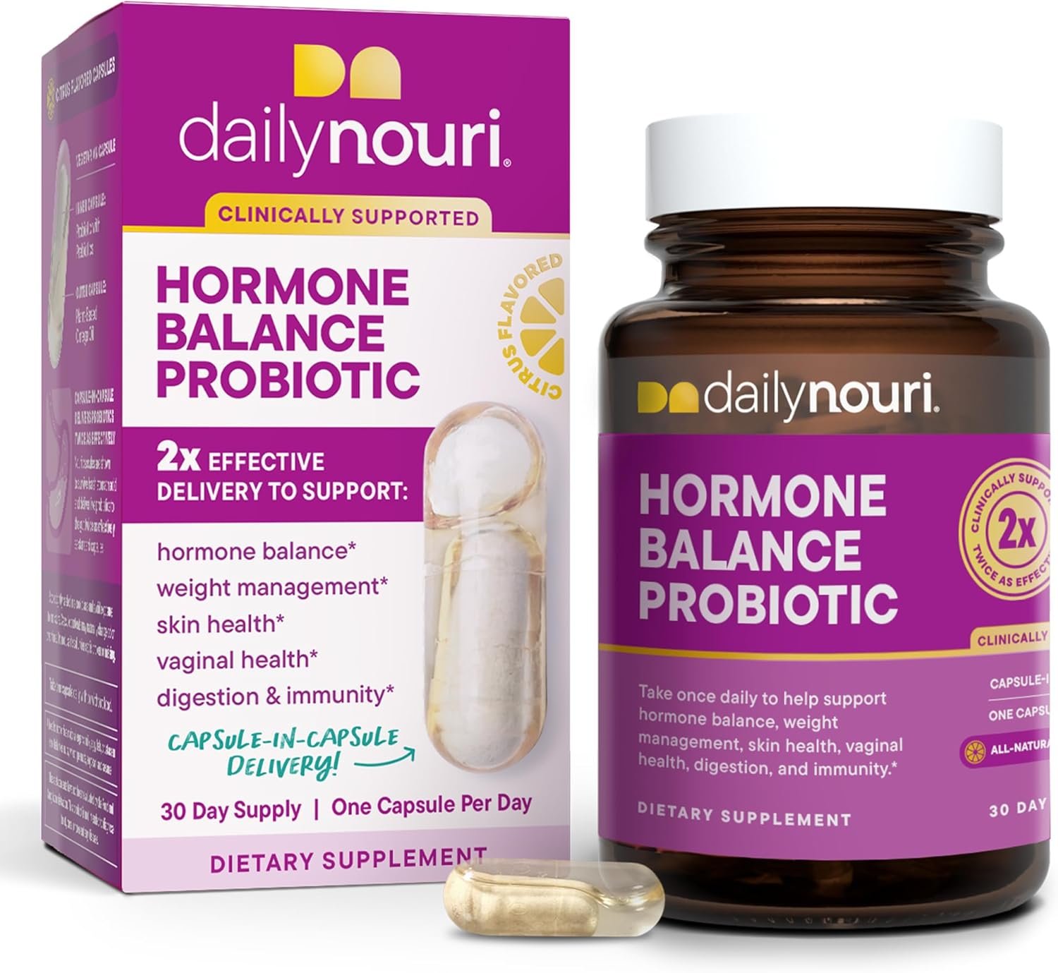 Daily Nouri Hormone Balance Probiotic for Women | Supports Estrogen Metabolism, PMS, Hormonal Acne & Bloating | 7 Clinically Studied Strains + Plant-Based Omega | 30-Day Supply