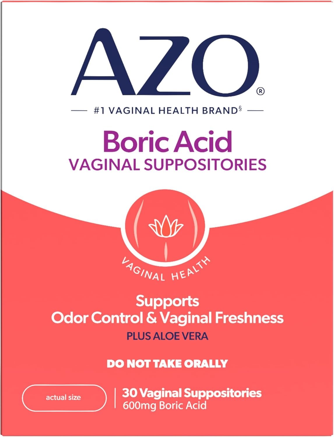 AZO® Boric Acid Vaginal Suppositories for Women, Helps Support Odor Control with Clinically Studied Boric Acid, Non-GMO, 30 Count