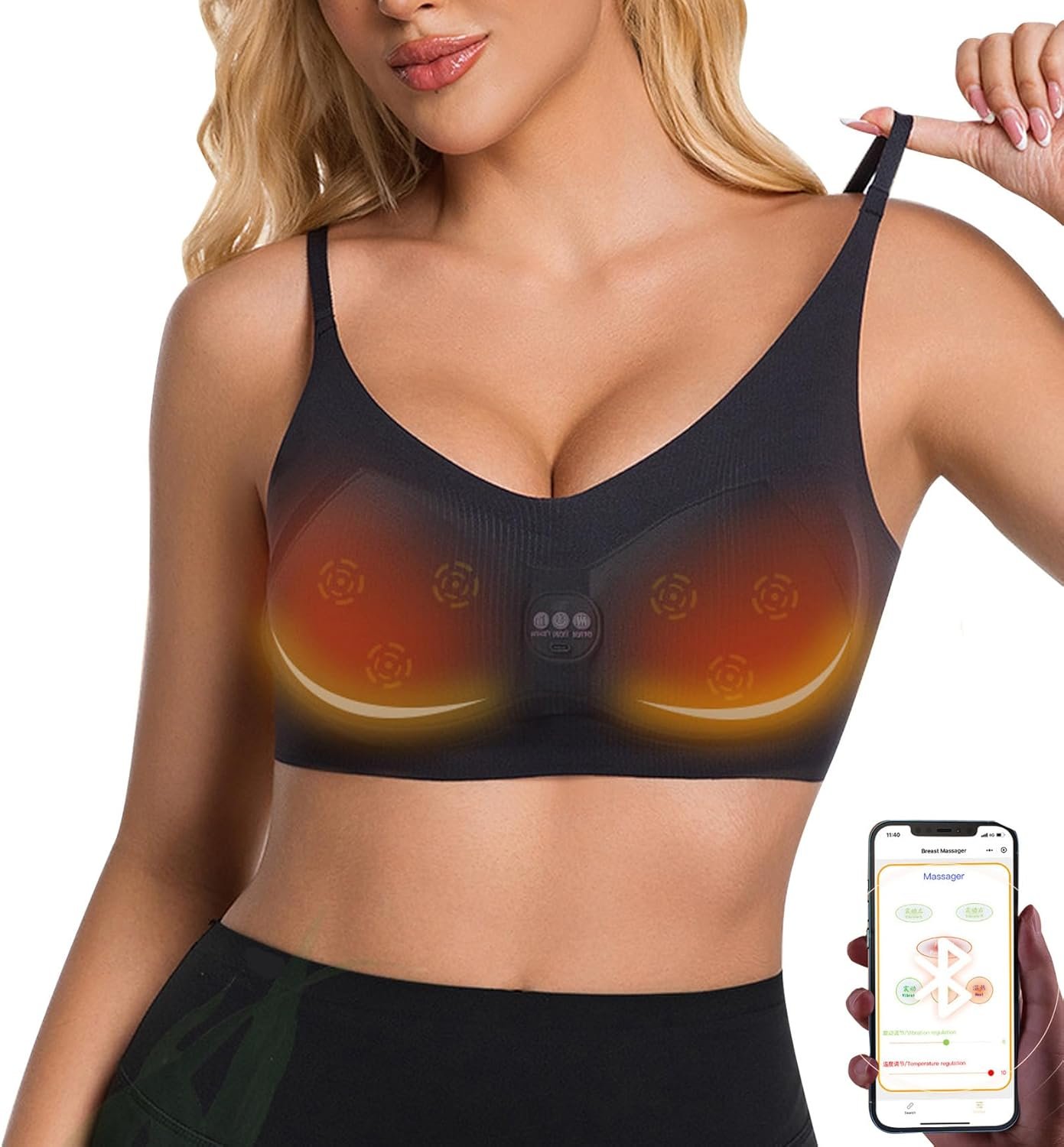M,Electric Breast Massager with APP, Bionic Heated Massager, Electric Deep Tissue 4D Kneading Massage, Simulated Human Hand Design Tissue Massage Heated, Handheld Massage Device
