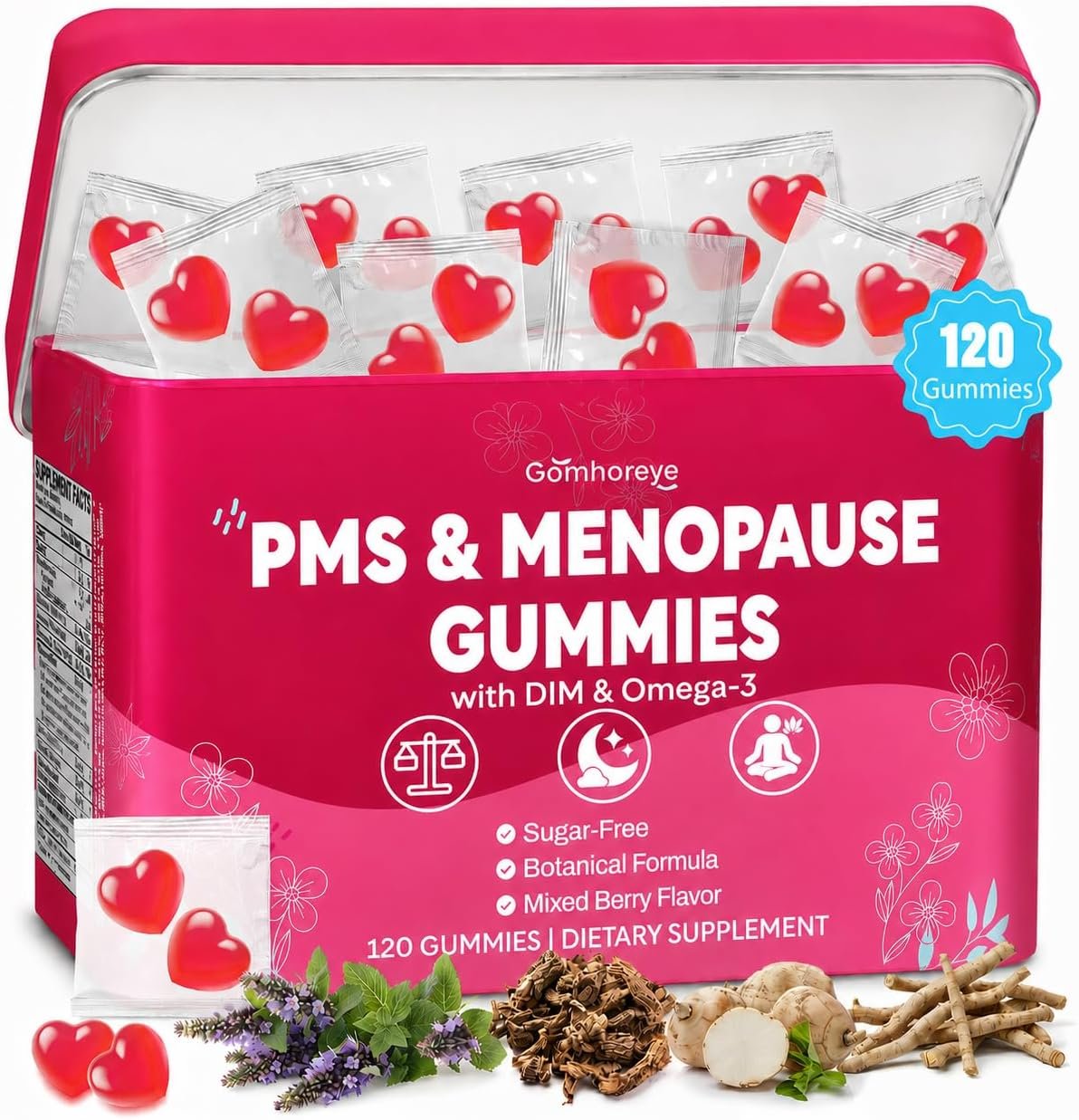 Menopause Supplements for Women, Hormone Balance & PMS Relief Gummies, with DIM, Vitamin B6, Chasteberry & Black Cohosh, Hormone Harmony Supports Hot Flashes | Night Sweats | Mood* Swings, 120 Gummies