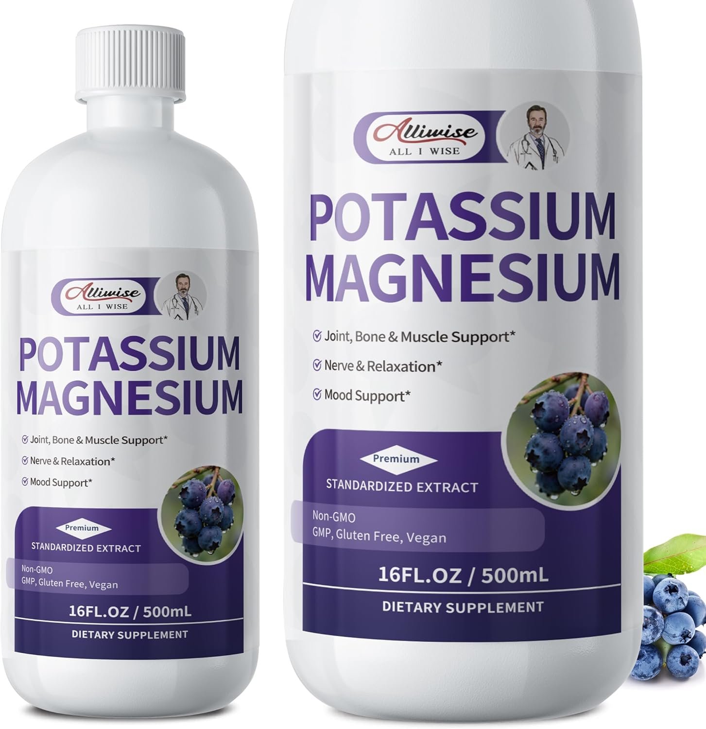 Potassium Magnesium Supplement Liquid-High Absorption Calm Magnesium&Potassium Drops Sugar-Free Plus Ginger,Turmeric,Black Pepper for Muscle,Leg Cramps,Bone & Energy & Immune Support – 16 Fl oz