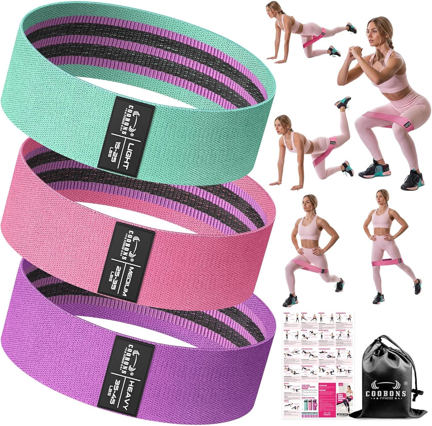 Fabric Resistance Bands for Working Out – Exercise Bands for Women and Men, Booty Bands for Legs and Glute, Yoga, Pilates, Rehab, Fitness and Home Workout