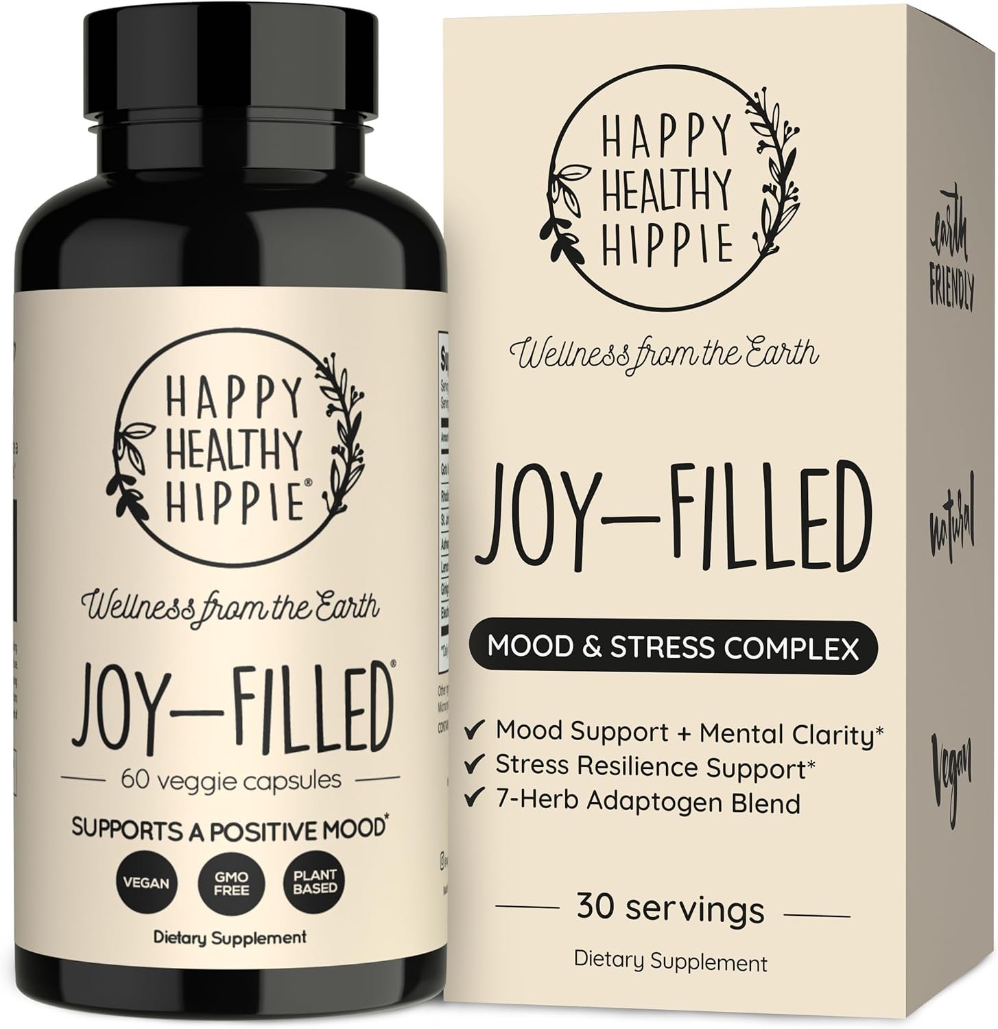 Joy-Filled Mood Support Supplement – 7 Herb Complex + St. Johns Wort | Stress Relief – Helps Calm The Mind & Body | 100% Plant-Based Happy Pills, Ashwagandha, Rhodiola Rosea | Adaptogens, 60 Ct