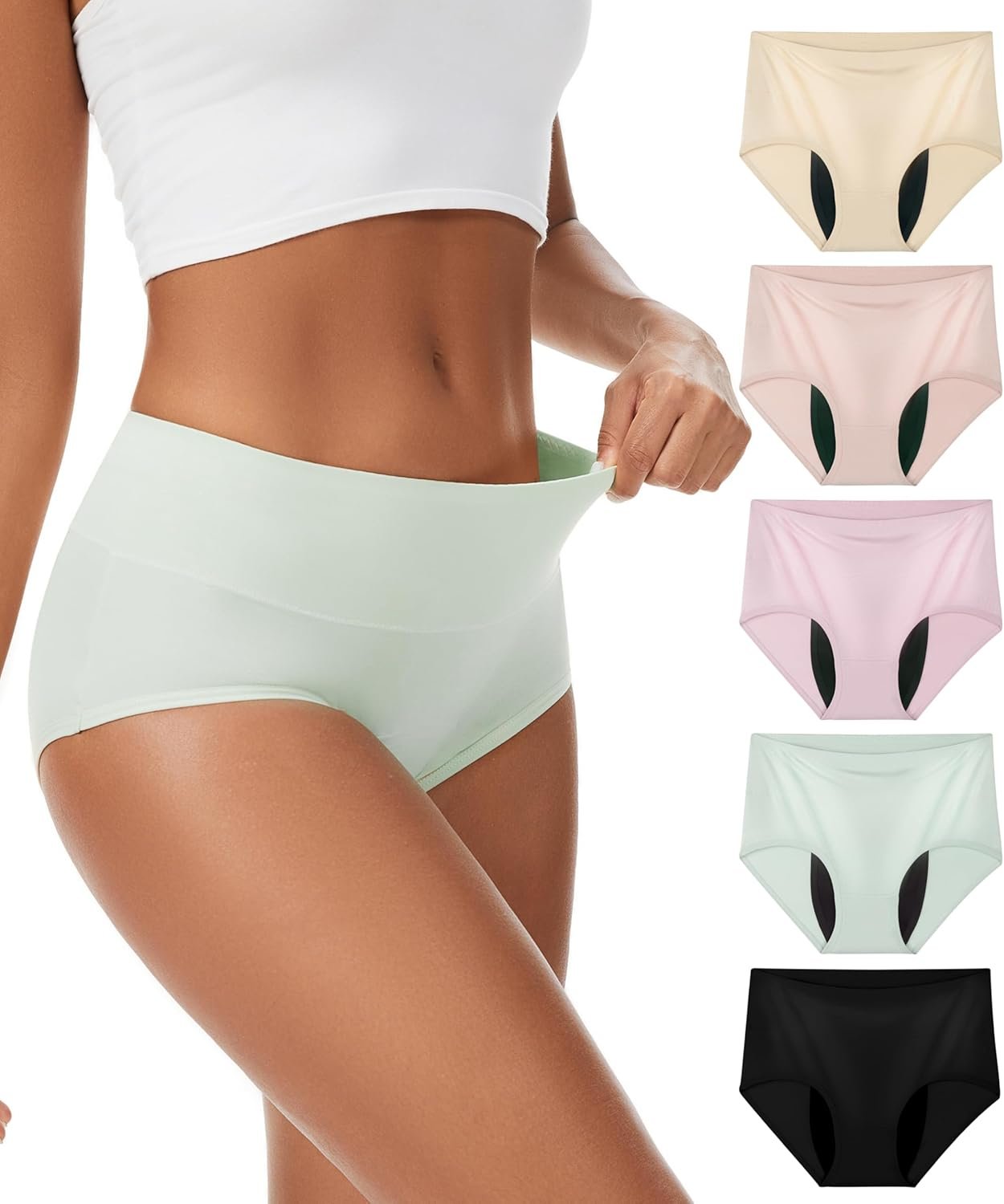 YESWEL Incontinence Underwear For Women, Reusable Washable Leak-proof Lightweight Briefs for Postpartum, Bladder Leak, 5 Pack (Multicolor01, X-Large)