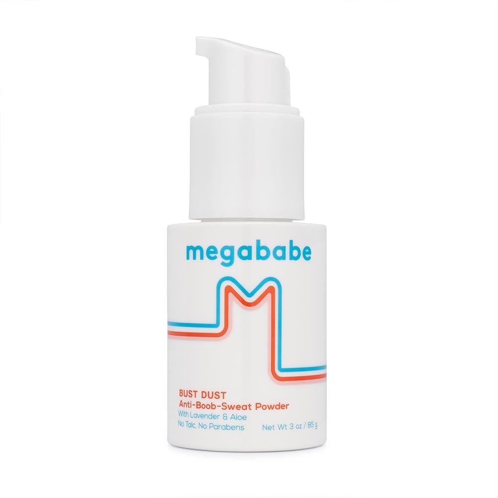 Megababe Sweat Absorbing Body Powder – Bust Dust, with Applicator Pump, Summer and Hot Weather Must-Have, Talc-Free, All Natural, 3 oz
