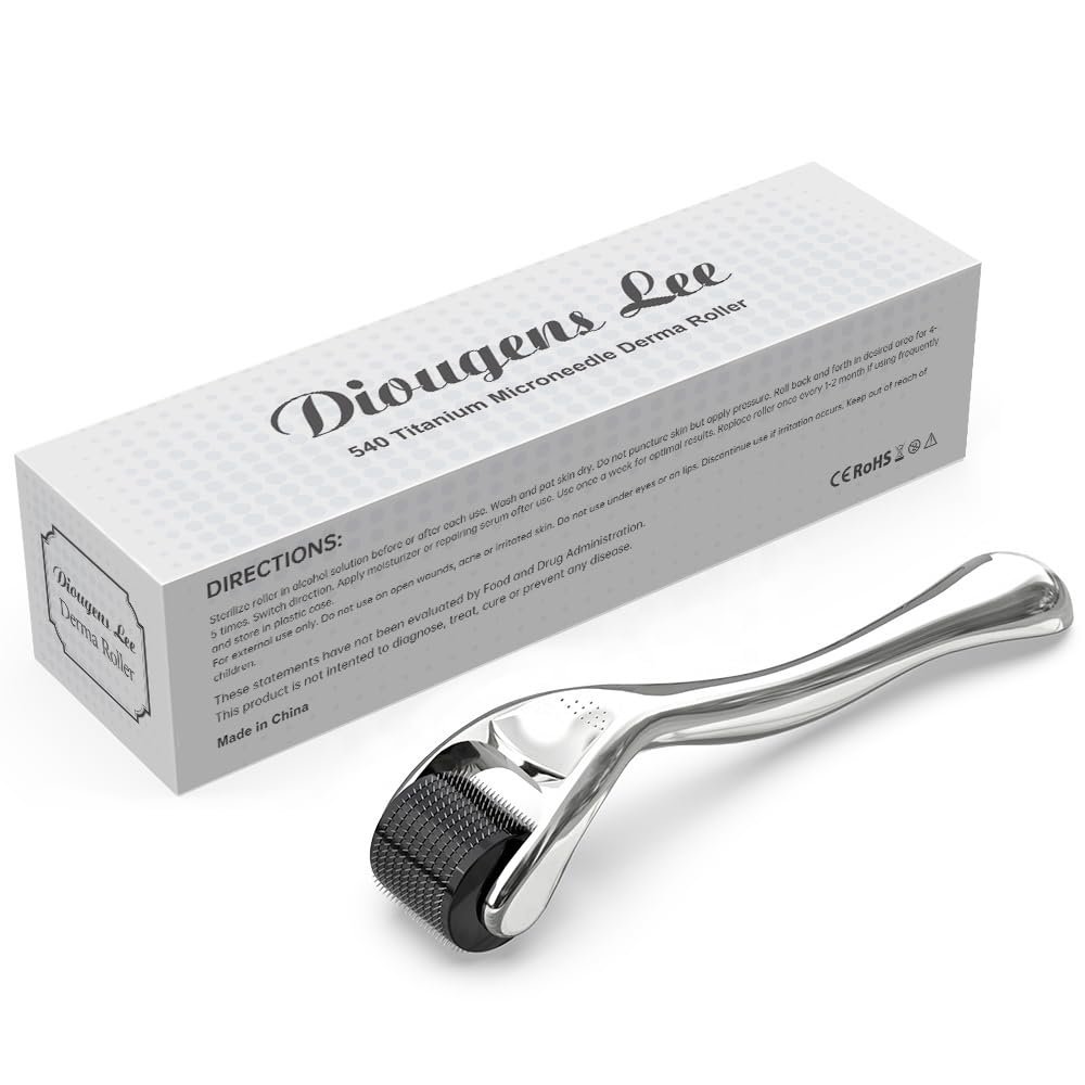 Derma Roller Titanium Microneedling Roller – 540 Microneedle Roller for Skin Care & Grooming – Premium Micro Needling Roller for Beard & Face