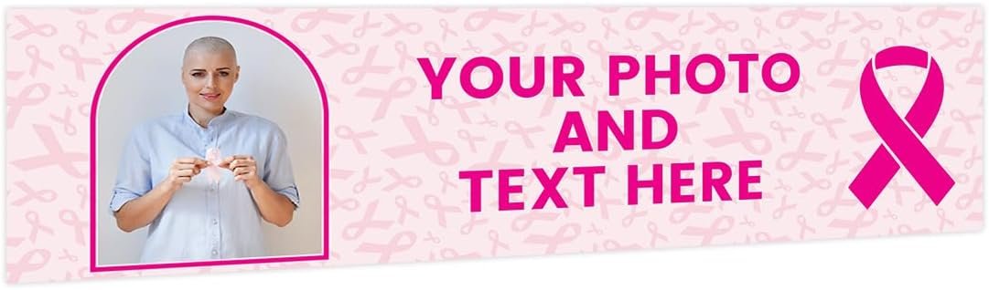 Andaz Press Custom Breast Cancer Banner Decorations, Personalized Photo and Text Pink Ribbon Sign, Breast Cancer Awareness Month Decorations, Breast Cancer Survivor Banner for Women, 13×48 Inch