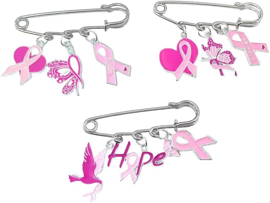 3pcs Pink Awareness Ribbon Safety Pins for Women Breast Cancer Awareness Pins Enamel Lapel Pin Brooch Shawl Clips Set Hope Faith Courage Inspiring Accessories Decoration