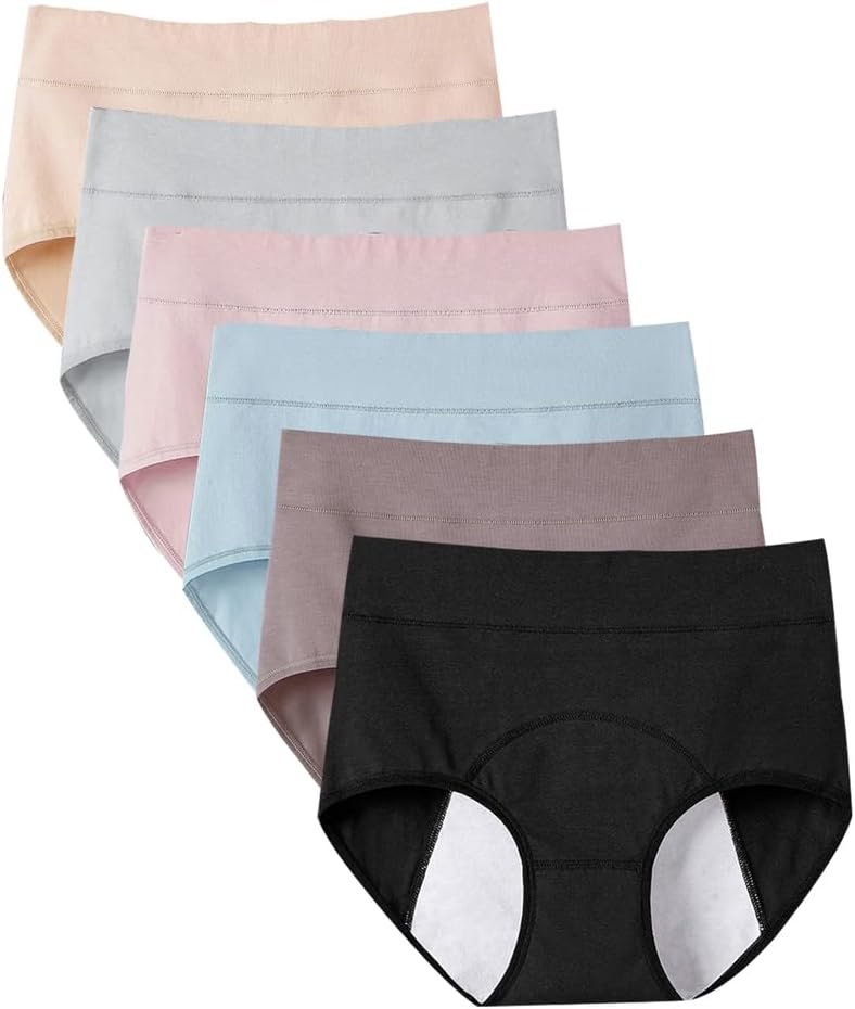 6pcs Incontinence Underwear for Women, High Waisted Ladies Underwear, Reusable Cotton Panties, Washable