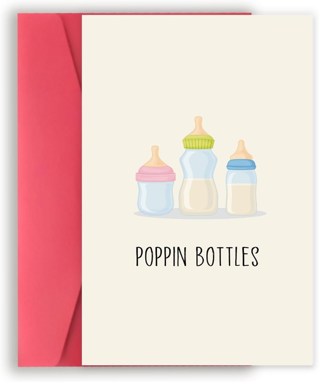 Asmallgf Funny Baby Shower Card, Cute Baby Card, New Baby Gifts for New Mom Dad, New Baby Congratulations,“POPPIN BOTTLES”
