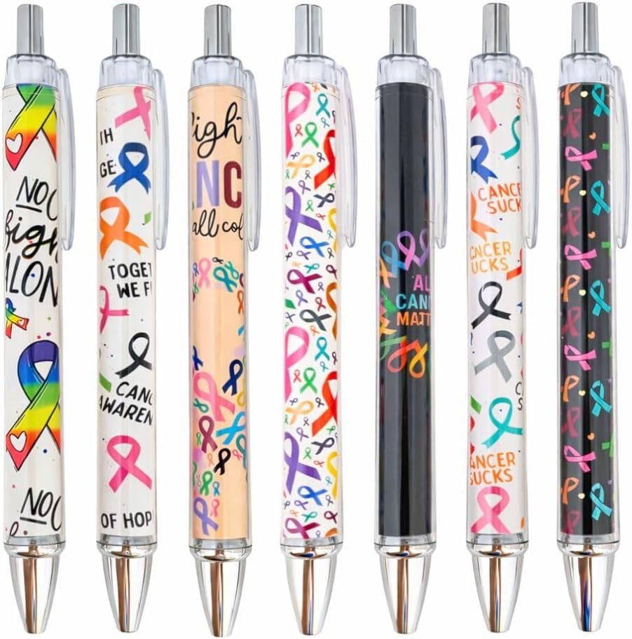 7PC Cancer Awareness Pens Breast Pancreatic Colon Ovarian Leukemia Lymphoma Lung Mental Health Support Pink Ribbon Pen Office Accessory Fundraising Event Healthcare Professionals Caregivers Survivors