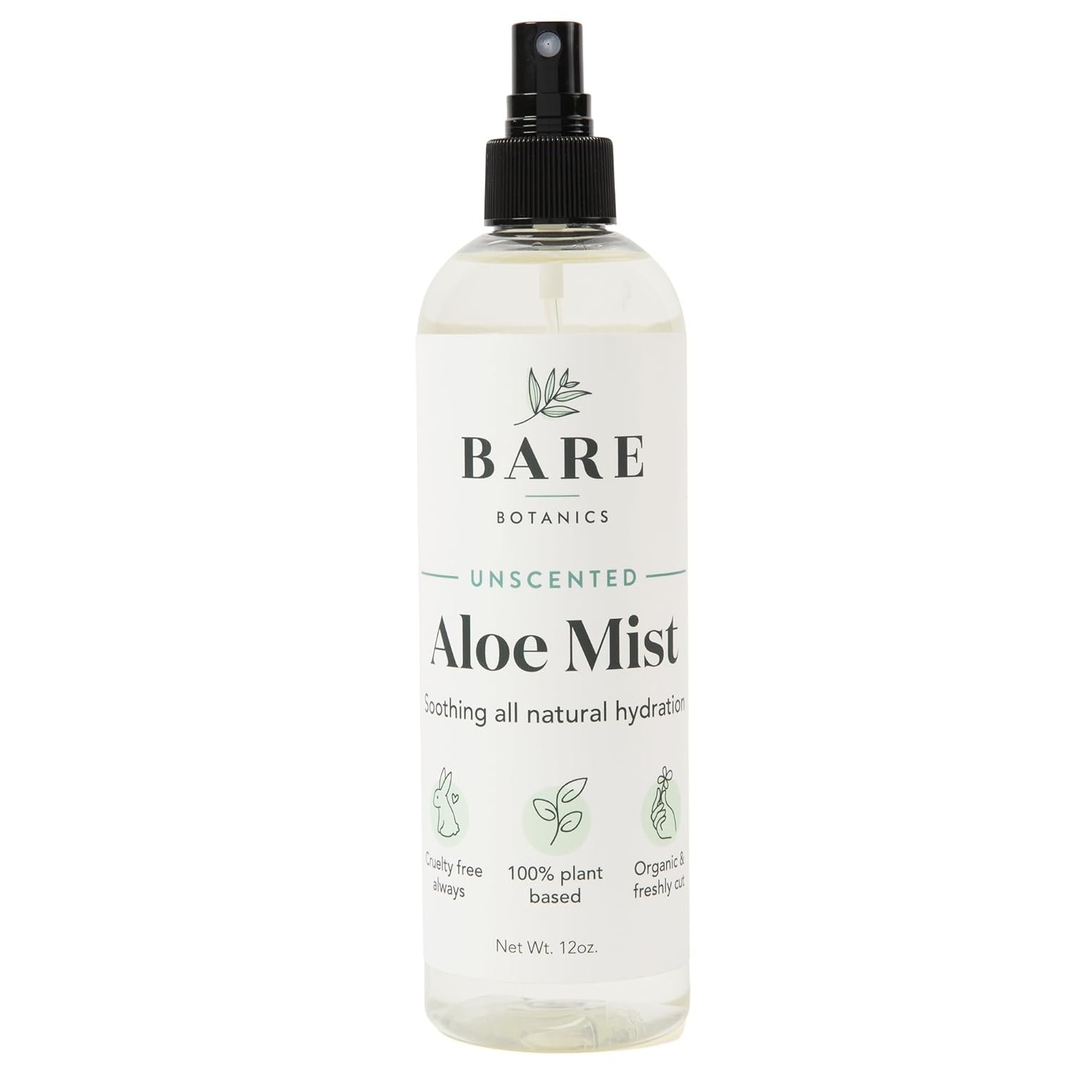 BARE BOTANICS 12 oz Unscented Cooling Aloe Spray – Handpoured in Madison, WI – 99.67% Pure Aloe Vera – After Sun Spray for Instant Hydration – Vegan & Cruelty Free All Natural Self-Love