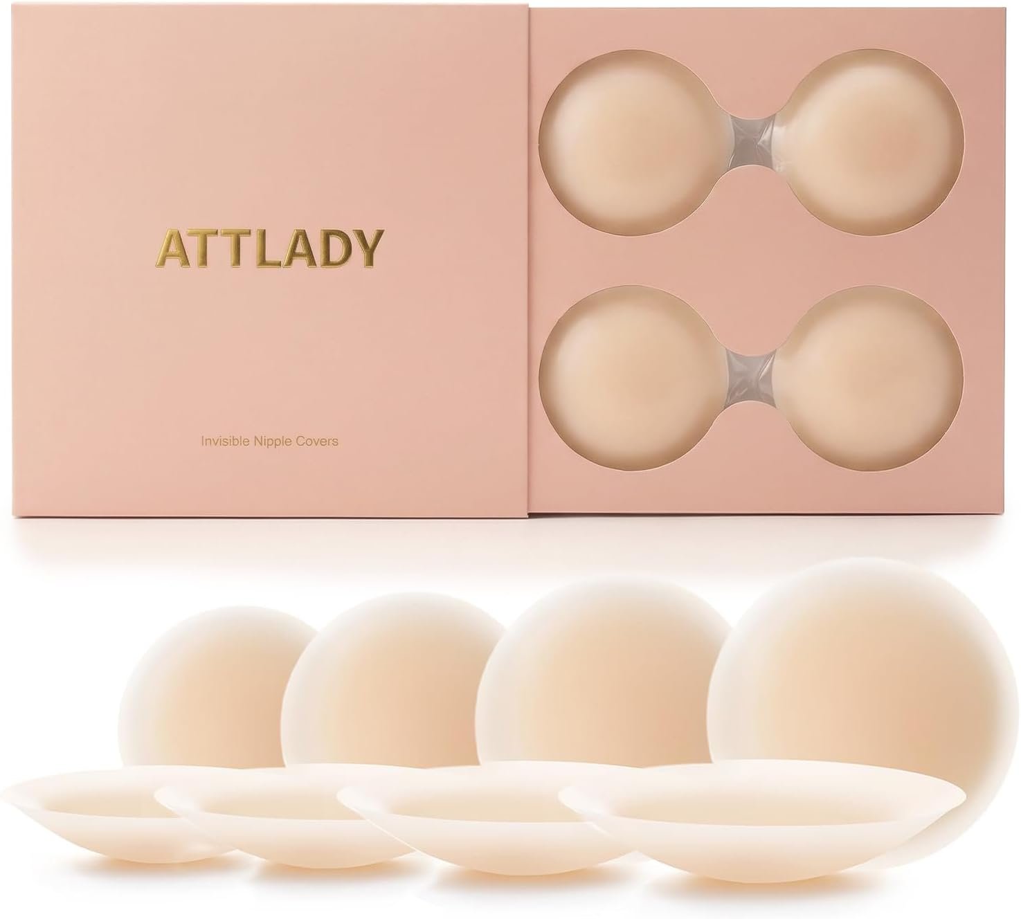 ATTLADY Nipple Covers No Show 4 Pairs- Reusable Adhesive Silicone Sticky Triangle Nipple Pasties for Women