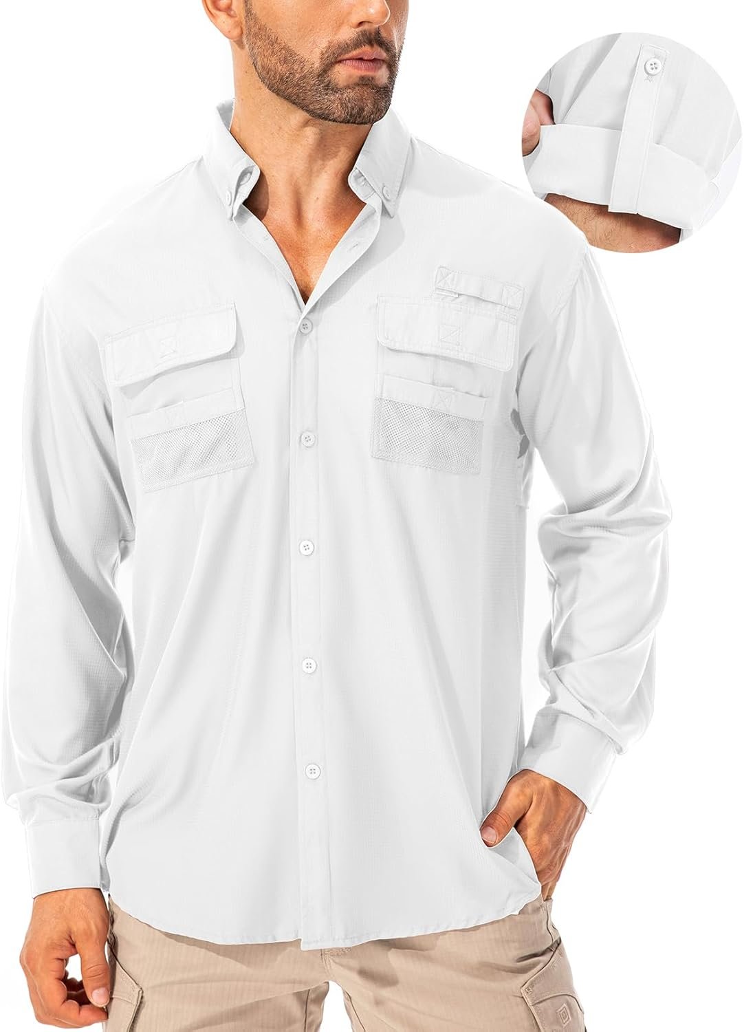 Men’s Fishing Shirts Long Sleeve Sun Protection Safari Shirts UPF 50 UV Quick Dry Cooling Travel Work Shirts