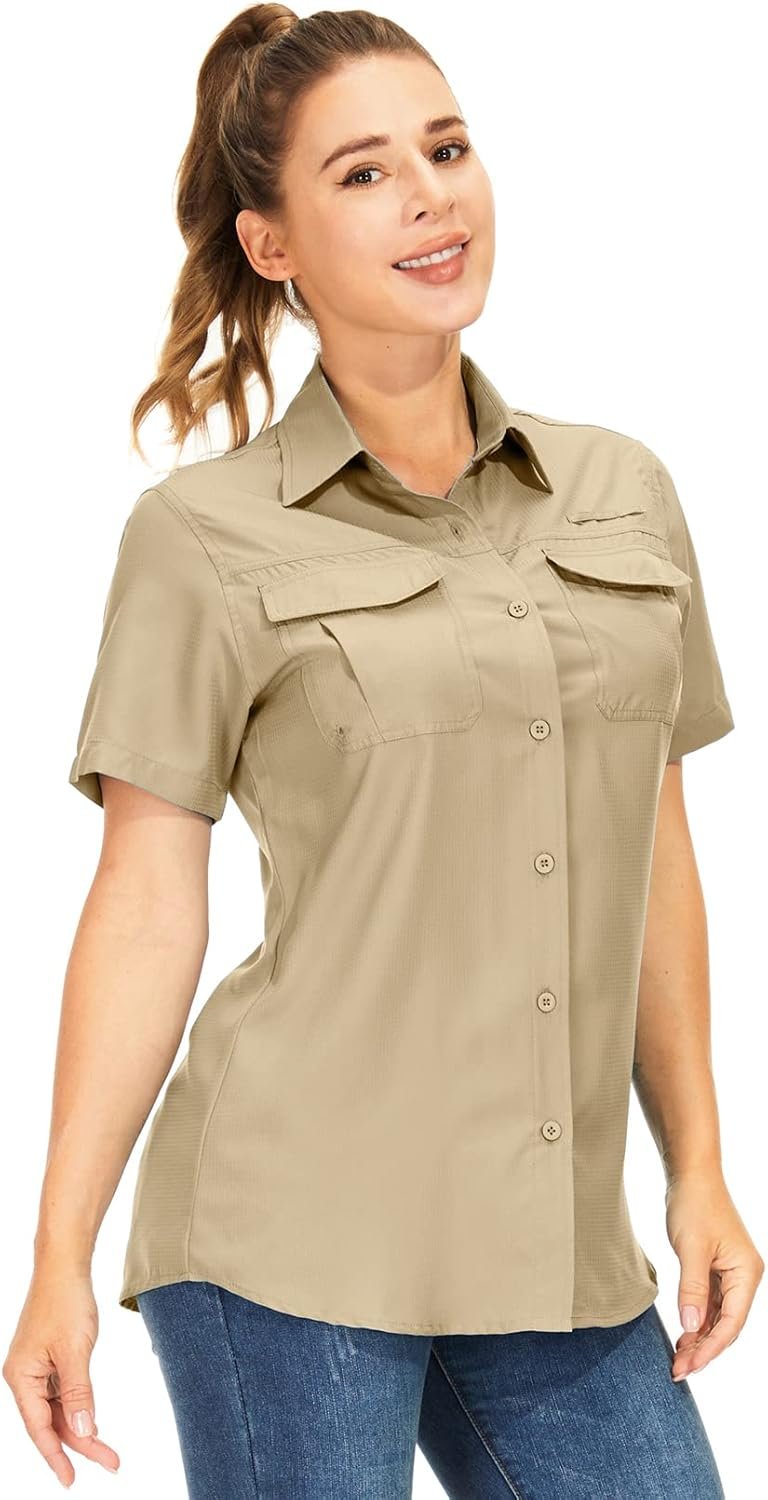 Women’s Button Down Shirts UPF 50+ Short Sleeve Sun Protection Shirts Stretch Quick Dry Shirt for Fishing, Hiking, Travel