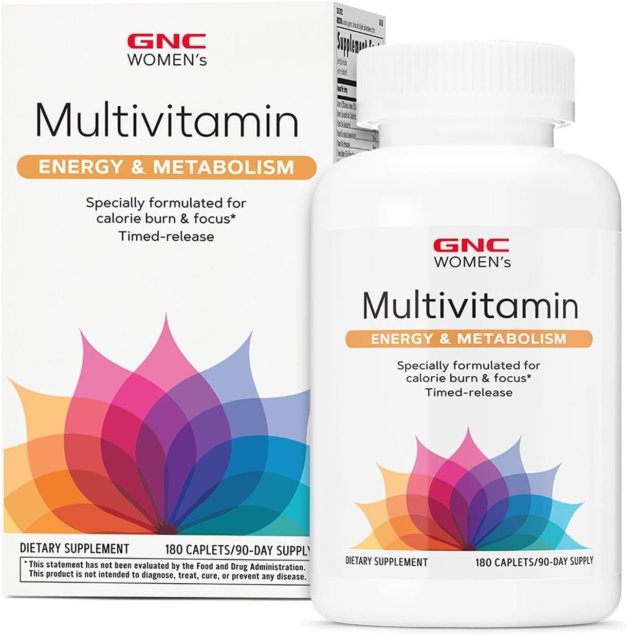 GNC Women’s Energy and Metabolism Multivitamin Caplets, Clinically Proven, Calorie Burn, Focus, 100mg Caffeine, Active Nutrition, Immune, Bone, Beauty, Iron, Biotin, Timed Release, 180 ct, 90 svgs