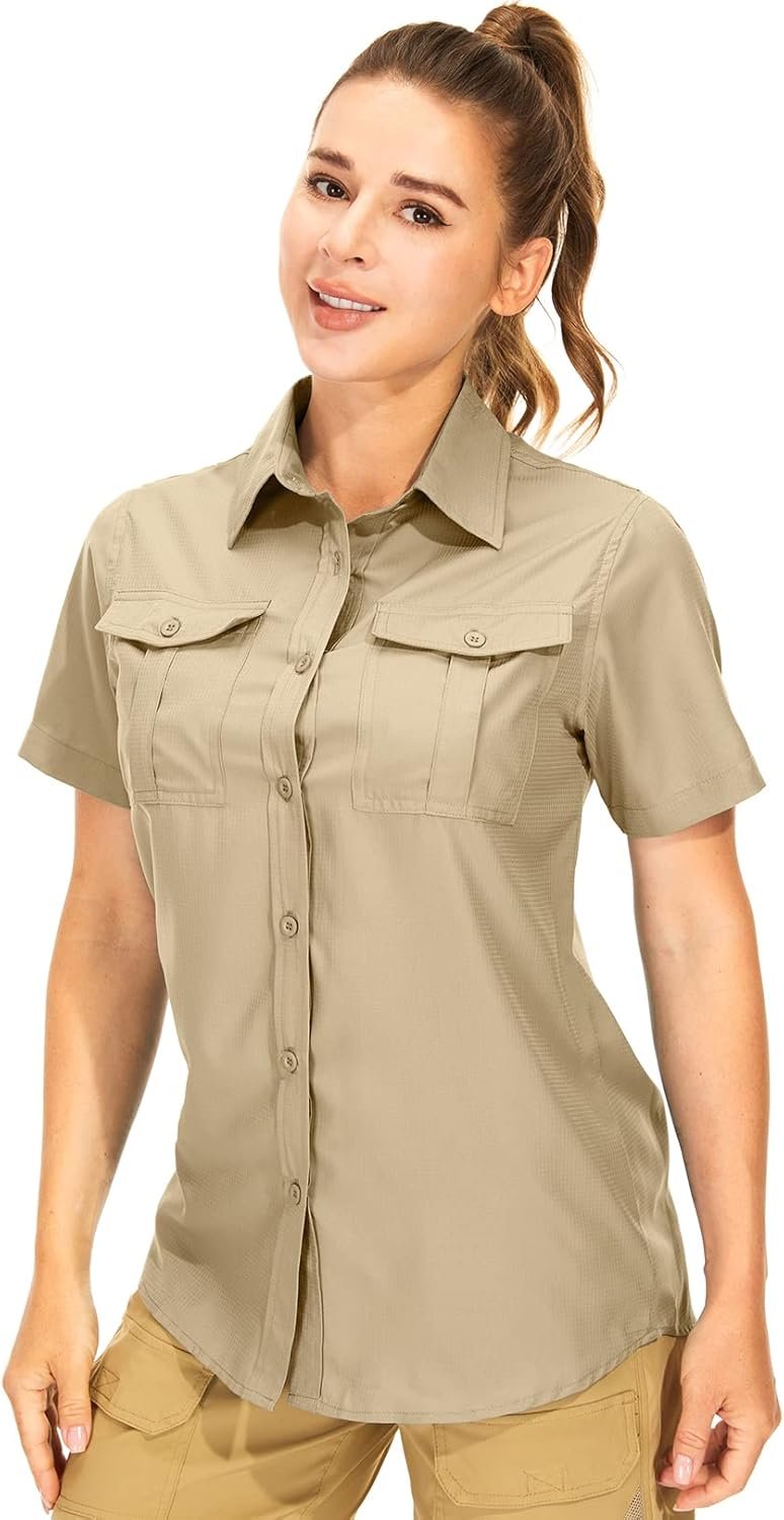 Women’s Button Down Shirts UPF 50+ Short Sleeve Sun Protection Shirts Stretch Quick Dry Shirt for Fishing, Hiking, Travel