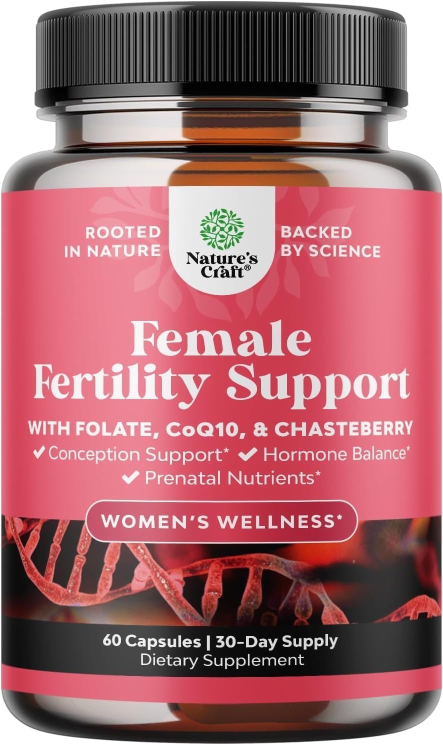 Female Fertility Supplement with Prenatal Multivitamins – Fertility Support with Prenatal Choline Inositol Folate Chasteberry and CoQ10 Fertility Blend for Women to Promote Conception – 60 Count