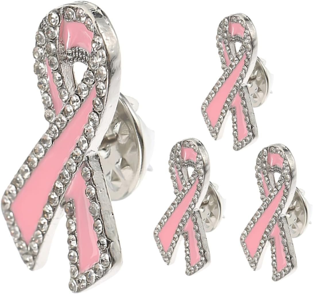 Didiseaon 4pcs Cancer Awareness Ribbon Breastpin Brooch Set with Rhinestones Alloy Pins for Women World Cancer Day Lapel Jewelry Breast Support