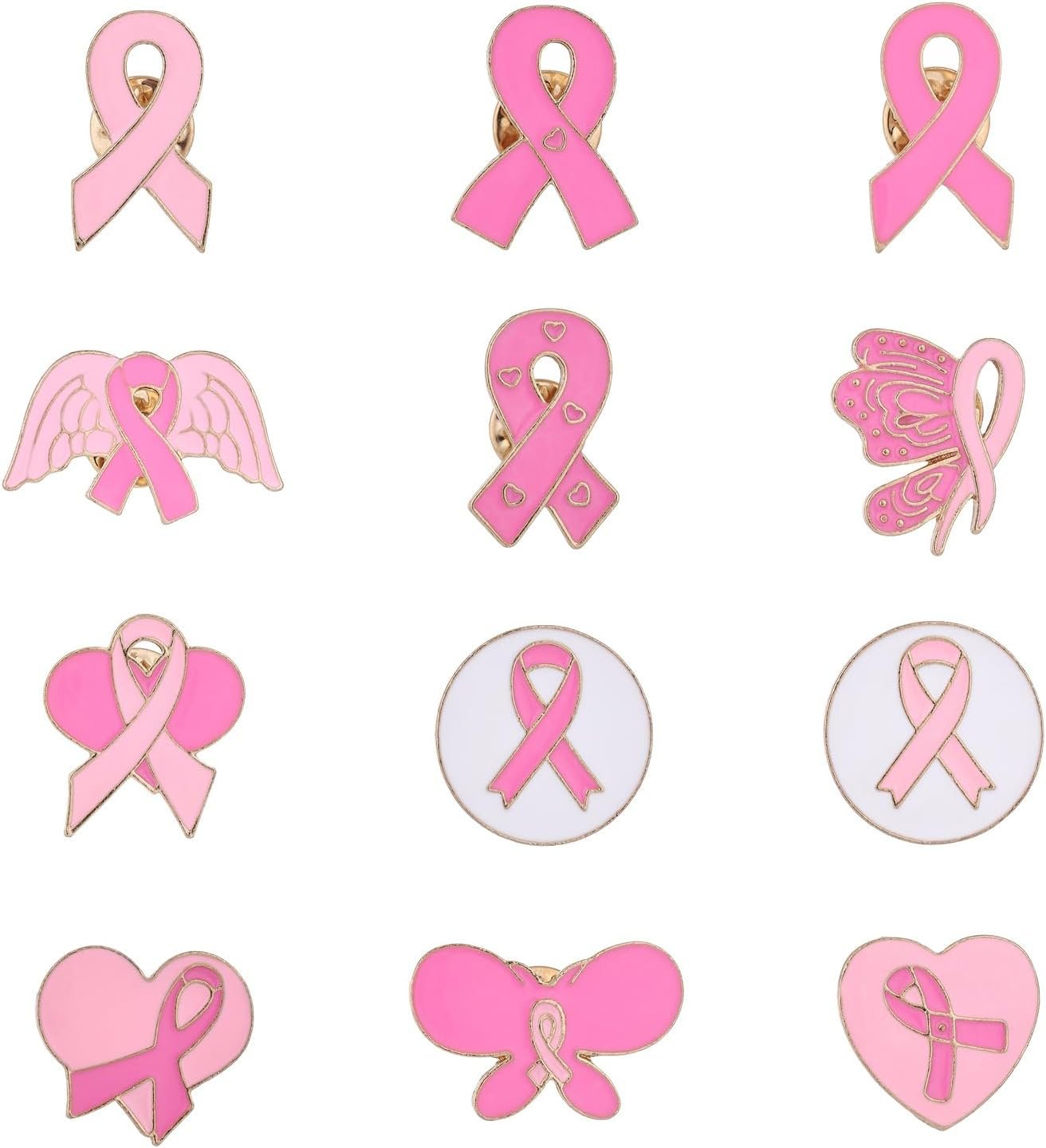 12 Pcs Ribbon Brooches Set For Women Cute Colorful Butterfly Ribbon Brooch Pins Charity Accessories Decoration for AIDS Awareness Breast Cancer Prevention Hope Enamel Pins Jewelry