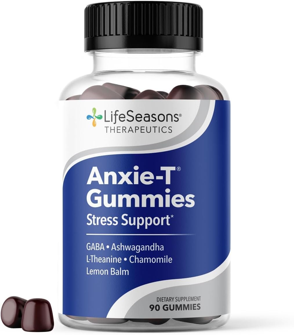 Anxie-T – Stress Relief Gummy – Vitamin Supplement for Mood & Mental Focus Support – Feel Calm and Relaxed – Rapidly Eases Tension – Ashwagandha, GABA & L-Theanine – 90 Gummies