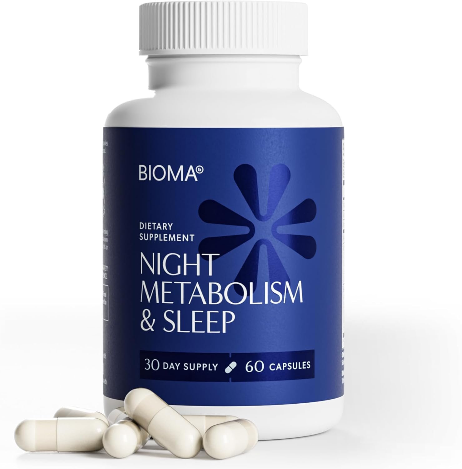 BIOMA Night Metabolism & Sleep – Supports Digestion, Energy Metabolism & Restful Sleep with Melatonin, Vitamin D, Magnesium & More – 60 Capsules (30-Day Supply)