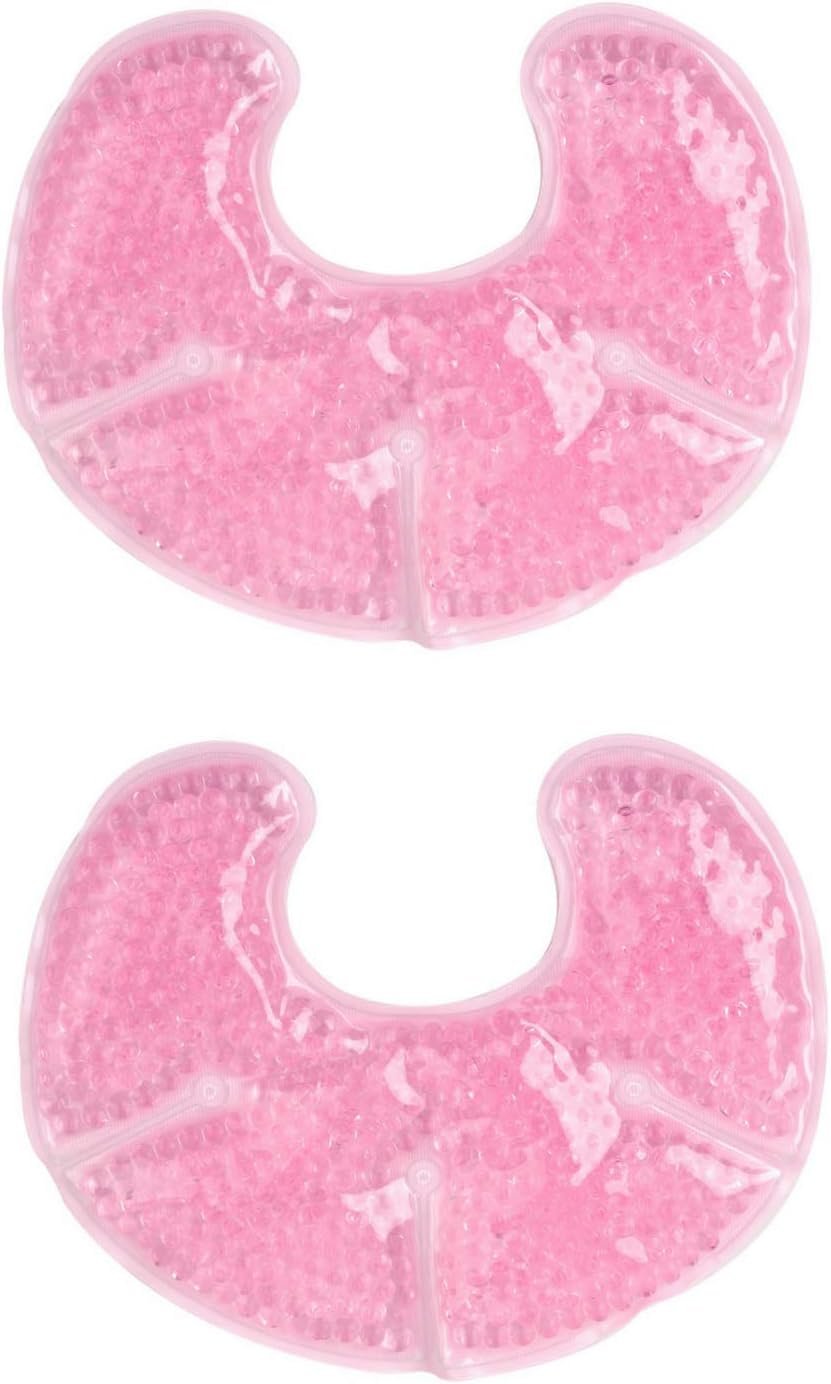 Hot Cold Breast Gel Bead Ice Pack (2 Pack) by FOMI Care | Nursing Pain Relief for Mastitis, Engorgement, Swelling | Fabric Backing for Ultimate Comfort | Reusable, Freezable, Microwavable (Pink)