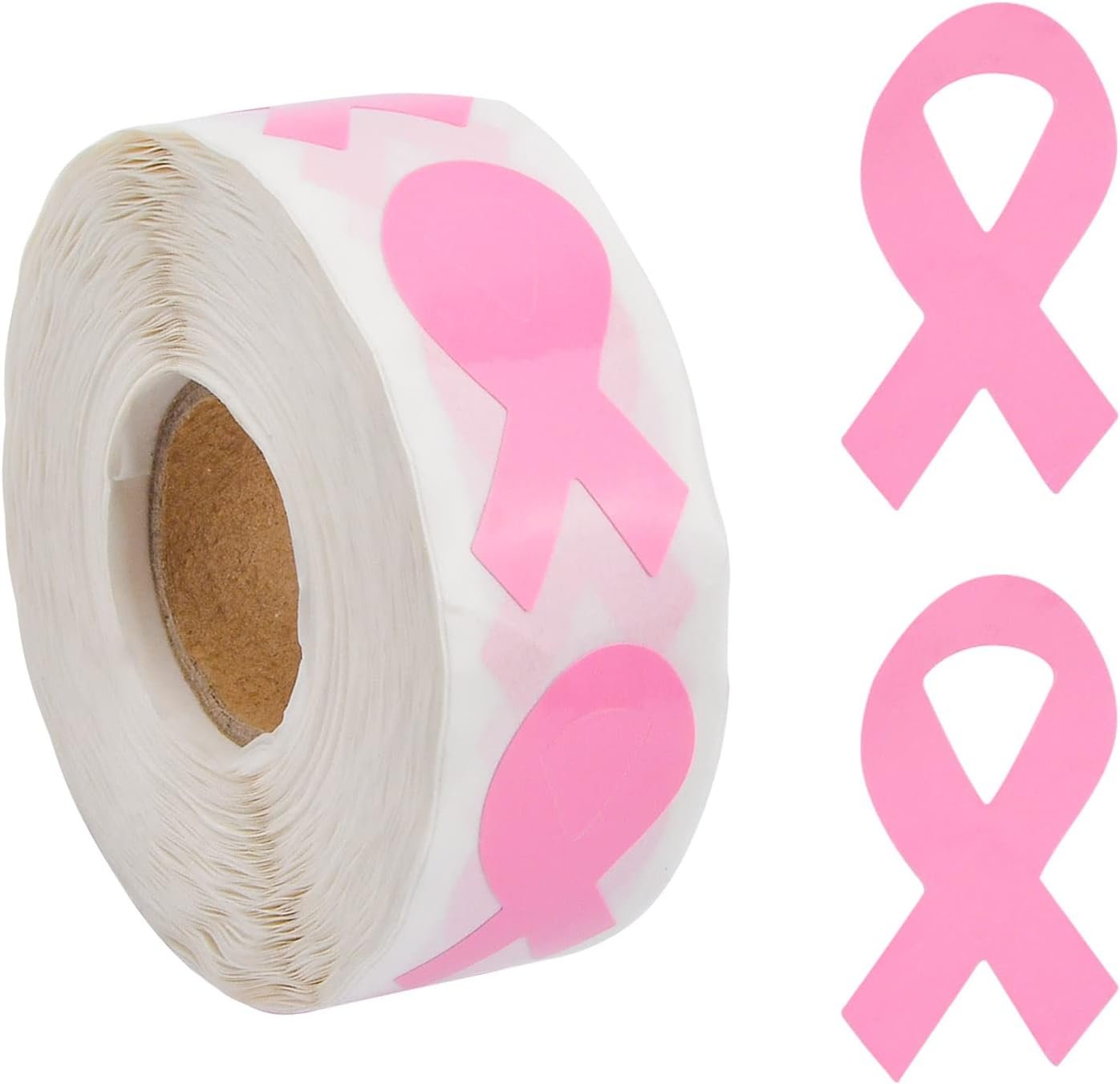 WANDIC Pink Ribbon Sticker, 500 Pieces Pink Ribbon Awareness Stickers Labels Roll Pink Breast Cancer Awareness Ribbon Package Sealing for Event Gift Letter (Small)
