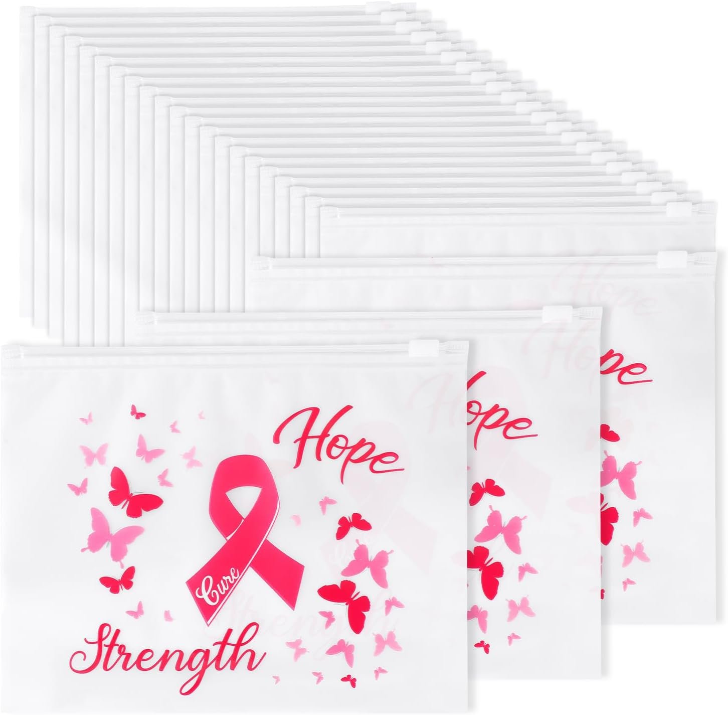 50pcs Breast Awareness Items Makeup Bags, 7.68×6.1in EVA Material Waterproof Pink Ribbon Cosmetic Travel Toiletry Bag for Female Inspirational Gift Woman Make Up Pouch Accessories ﻿