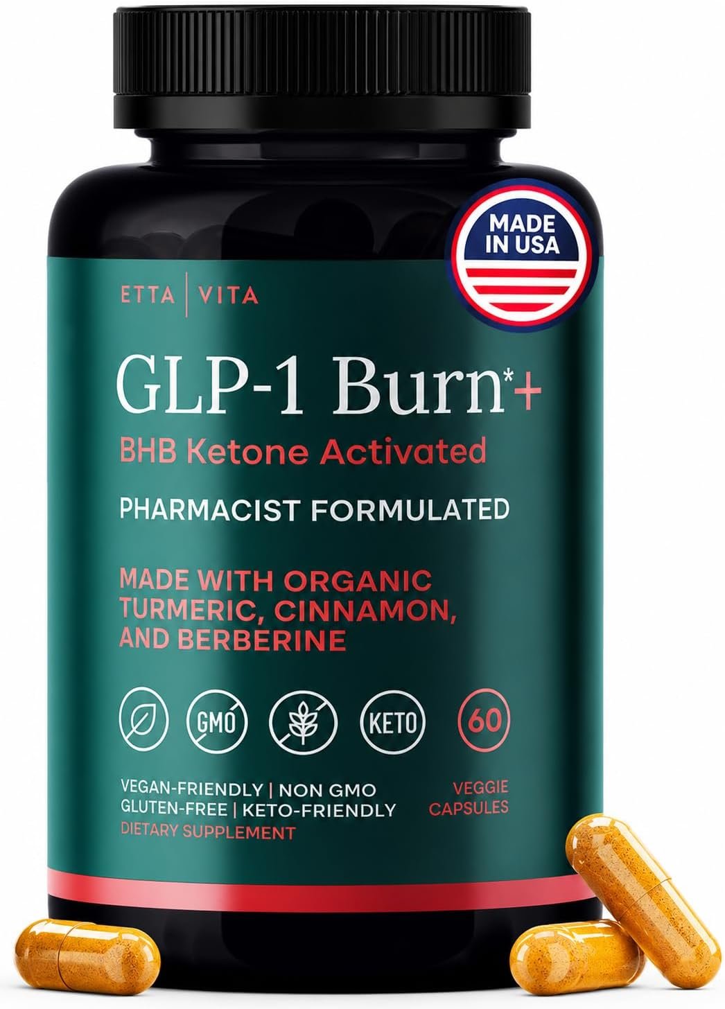 GLP-1 Supplement for Appetite Support and Metabolic Health for Men and Women with BHB Ketones, Apple Cider Vinegar, Berberine HCL, Turmeric and Cinnamon – Supports Energy, Digestion and Daily Balance