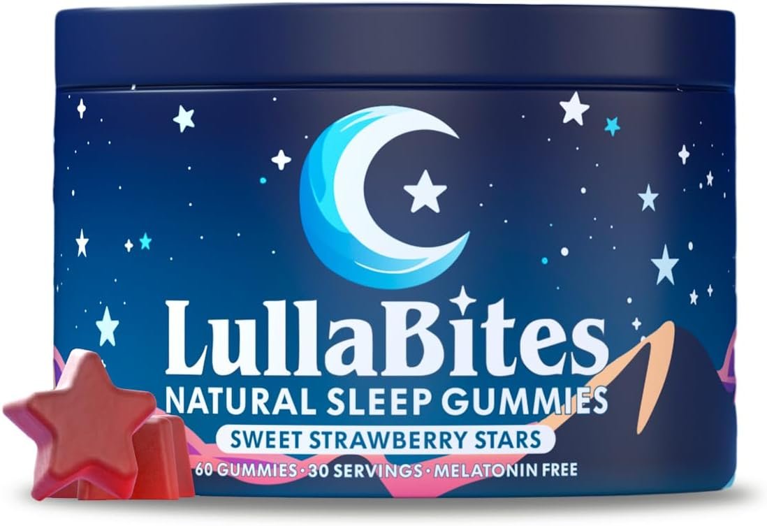 LullaBites – Natural Sleep Gummies – Made in USA – With 5-HTP, L-Theanine, Magnesium & Valerian Root – Melatonin Free – Vegan – Halal – Sugar, Gluten Free – Sweet Strawberry – 60 Gummies – 30 Servings