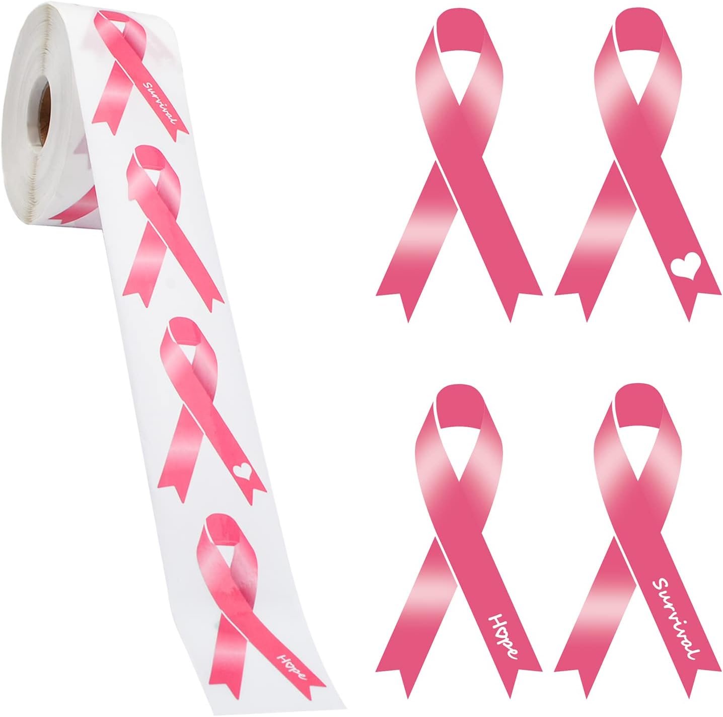 WANDIC Pink Ribbon Sticker, 500 Pink Awareness Stickers, Breast Cancer Awareness Ribbon Package Sealing for Event Gift Letter (Large)