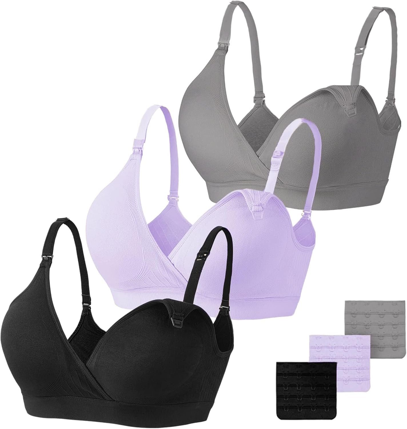 Vinfact 3 Pack Nursing Bras for Breastfeeding Seamless V Neck Maternity Bra Women Pregnancy Breastfeeding Bra