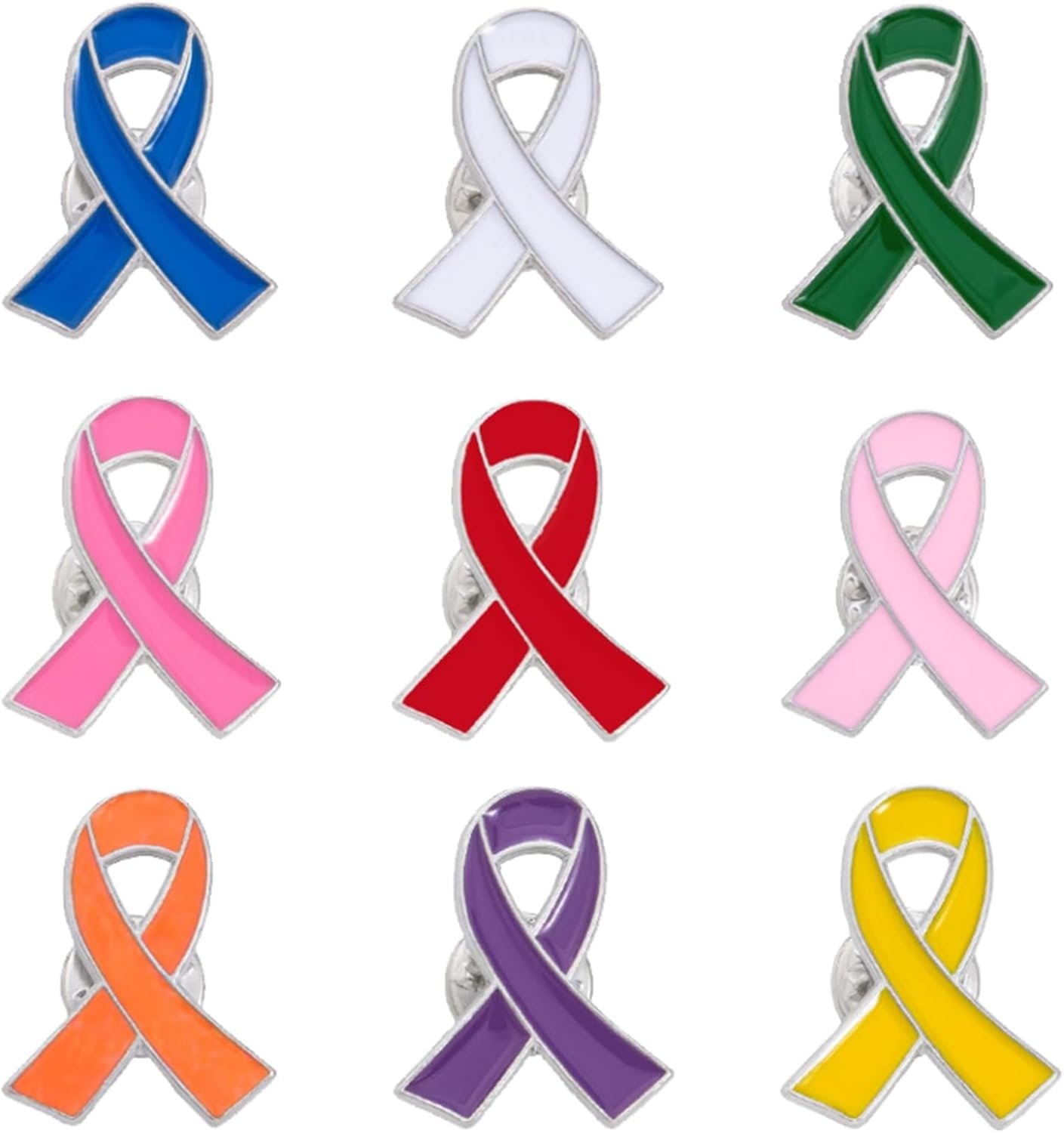 9 Piece Awareness Ribbon Brooch Pin Set for Women Men AIDS Awareness Breast Cancer Prevention Ribbon Enamel Pin Hope Jewelry Gifts Nurse Day Gifts