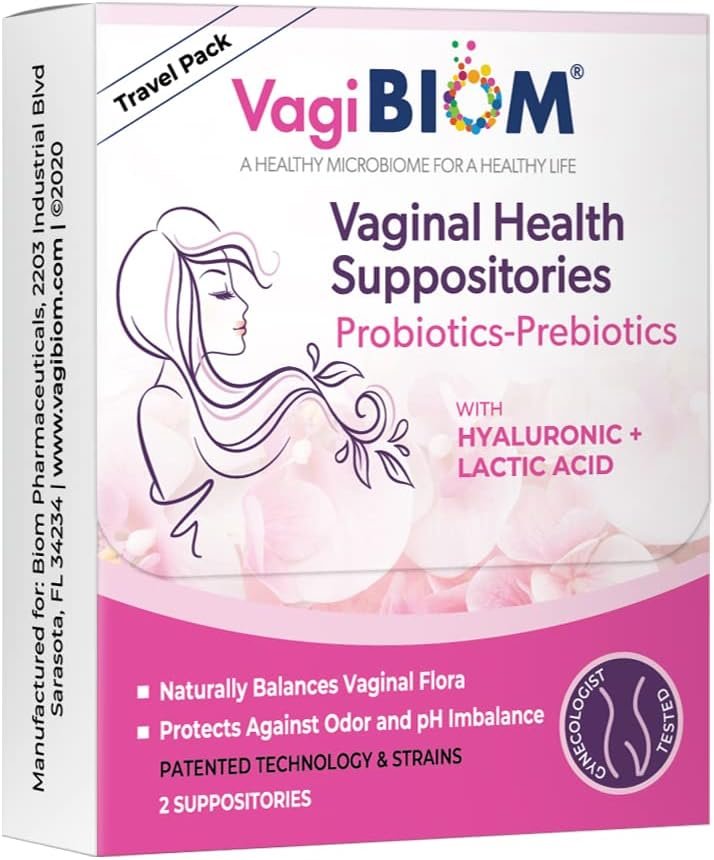 VagiBiom Probioitc Suppository Convenient Travel Pack with 2 Suppositories: Microbiome Flora Balance. Odor Control Regimen; Balance and Nourishes Healthy Flora