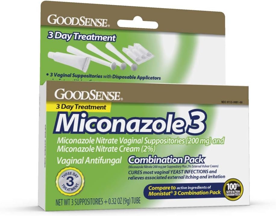 GoodSense Miconazole Nitrate Vaginal Suppositories & Cream – 3-Day Yeast Infection Treatment, Relieves Itching & Irritation, 200 mg Suppositories & 2% Cream