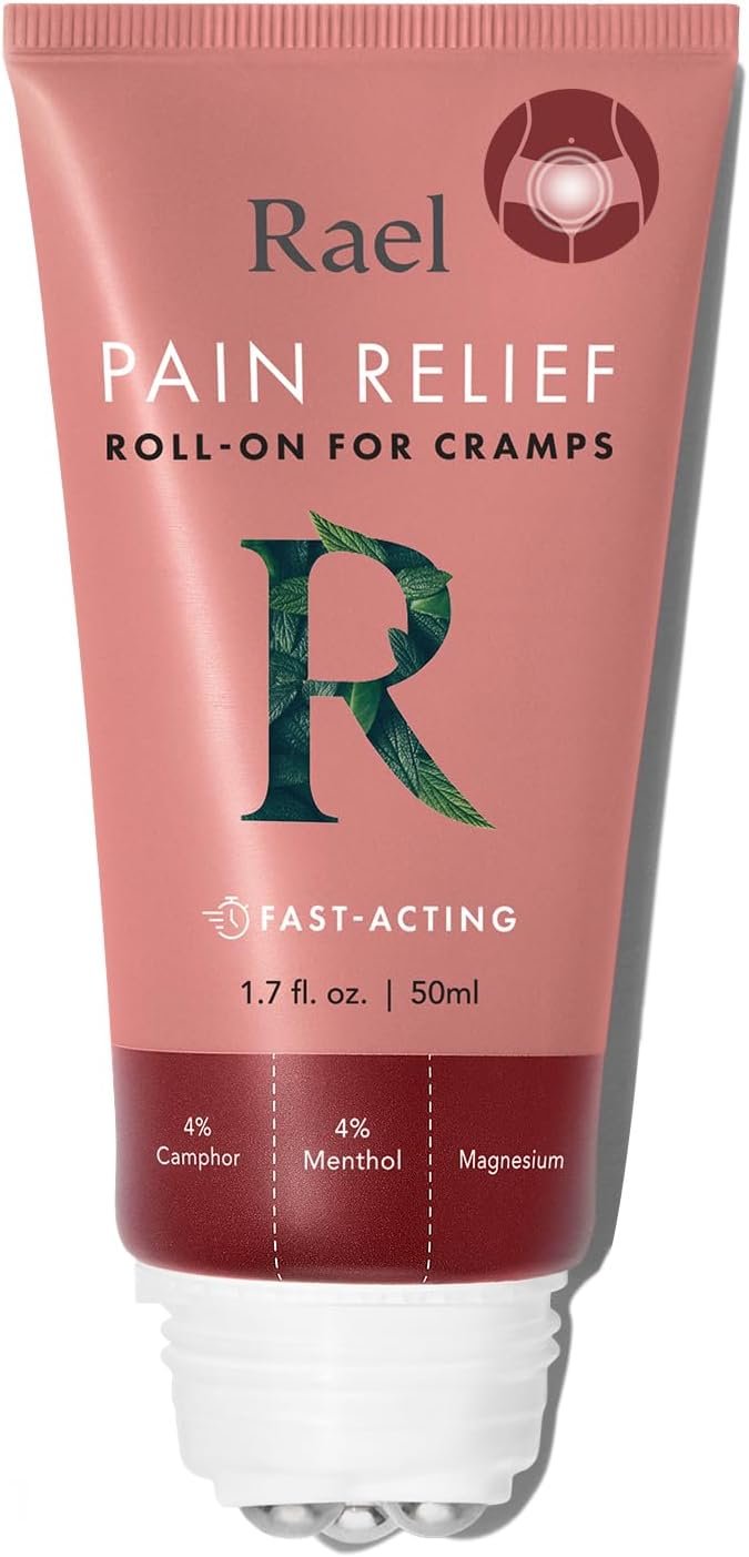 Rael Pain Relief Cream Roll-On – Fast-Absorbing Formula with Camphor, Menthol, and Magnesium, Essential for Women (1.7 fl oz, 50 ml)