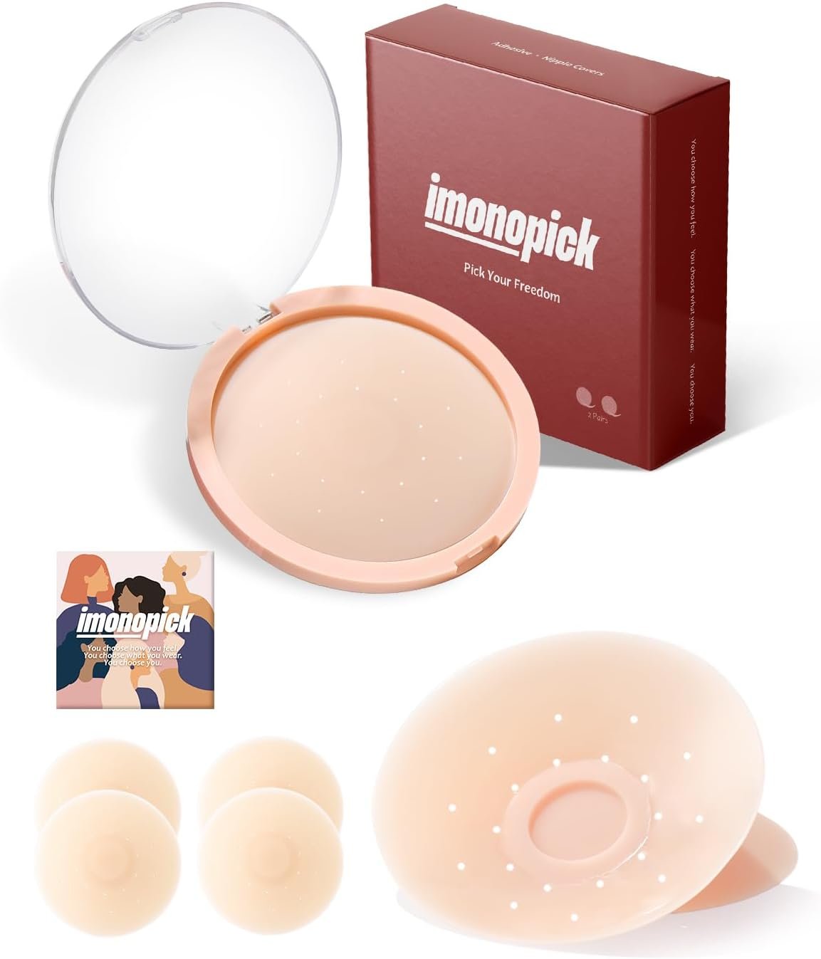 Nipple Covers For Women, 2 Pairs Sticky Bra, Reusable Pasties Nipple Covers Waterproof with Travel Box