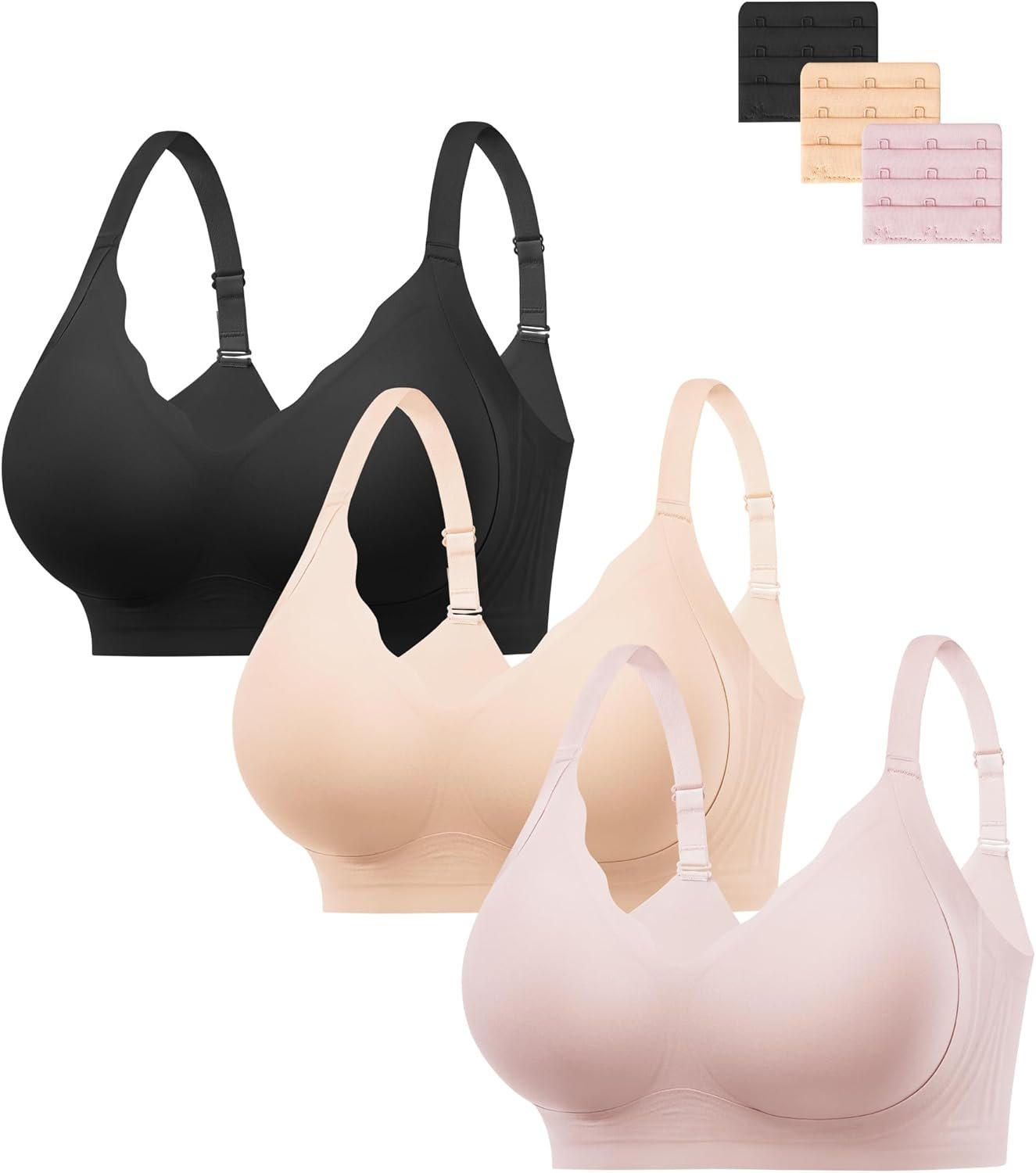 HBselect Jelly Bras for Women No Underwire 3PCS Comfort Wireless Push Up Bras Seamless Scalloped Lift Everyday Bralettes
