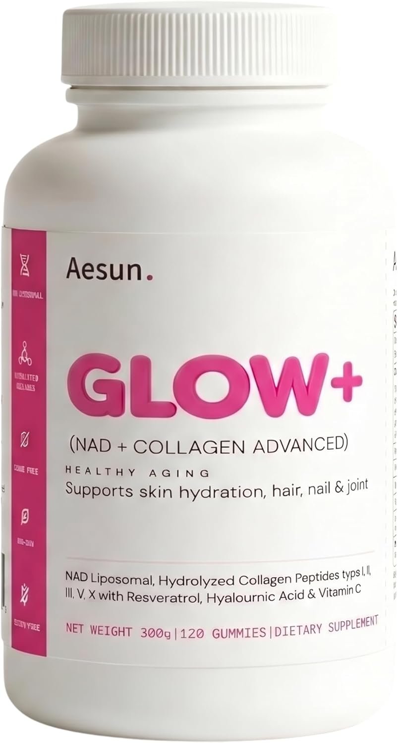 Glow+ NAD + Hydrolyzed Collagen Advanced Gummies – Collagen Gummies with Resveratrol & Hyaluronic Acid for Youthful Glows – Glow Supplement Gummies for Skin, Hair & Nails – Peach Flavor – 120 Gummies