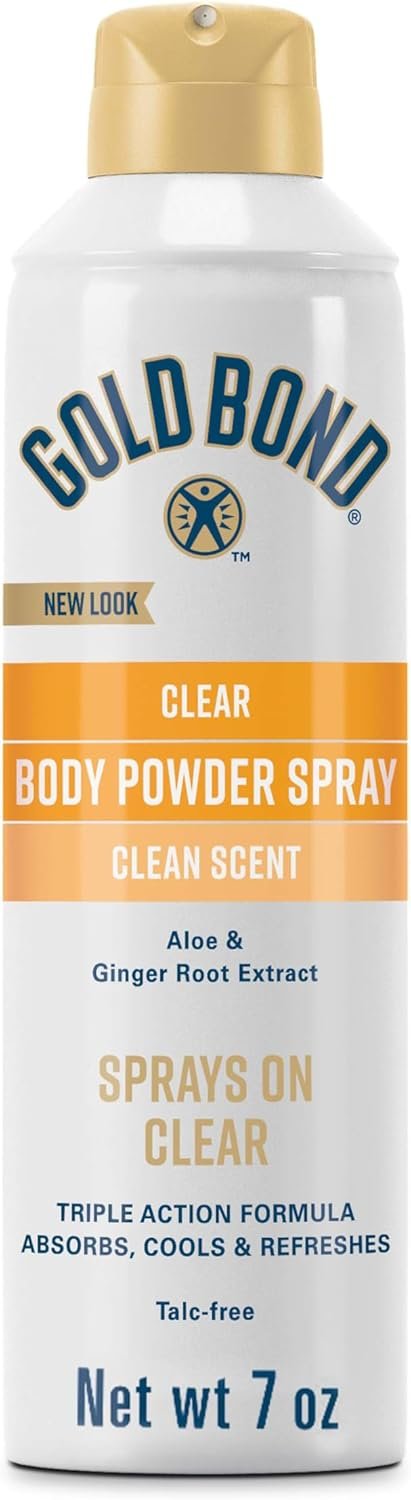 Gold Bond No Mess Clear Invisible Body Powder Spray, 7 oz., Absorbs Odor-Causing Sweat, Whole Body Deodorant Spray