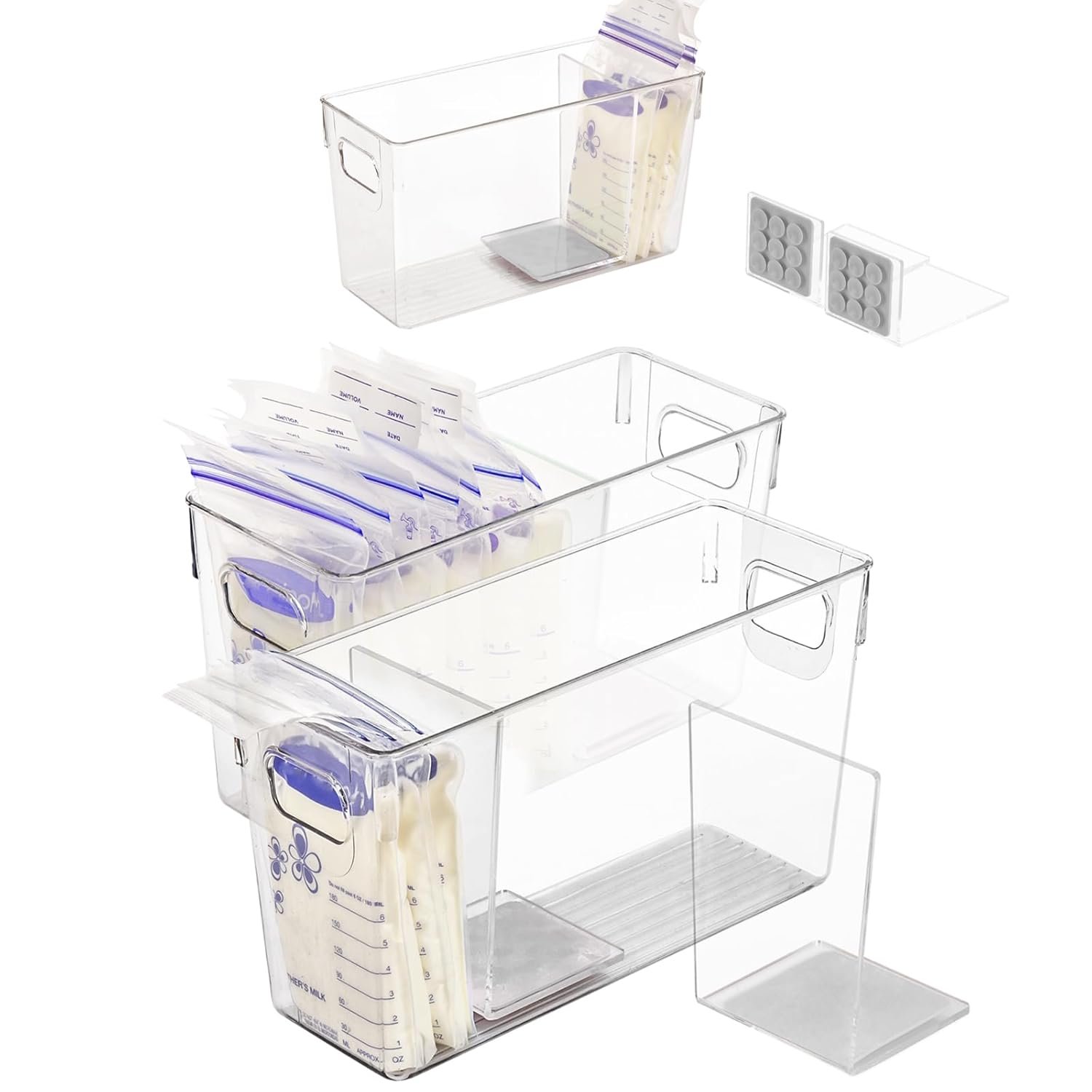 Ugotfeels Breastmilk Storage Container with L Shaped Separator Boards, Dividers Will Flatten Standing Breast Milk Bags in Organizer Bins Save Refrigerator Space | 2 Containers-Gray